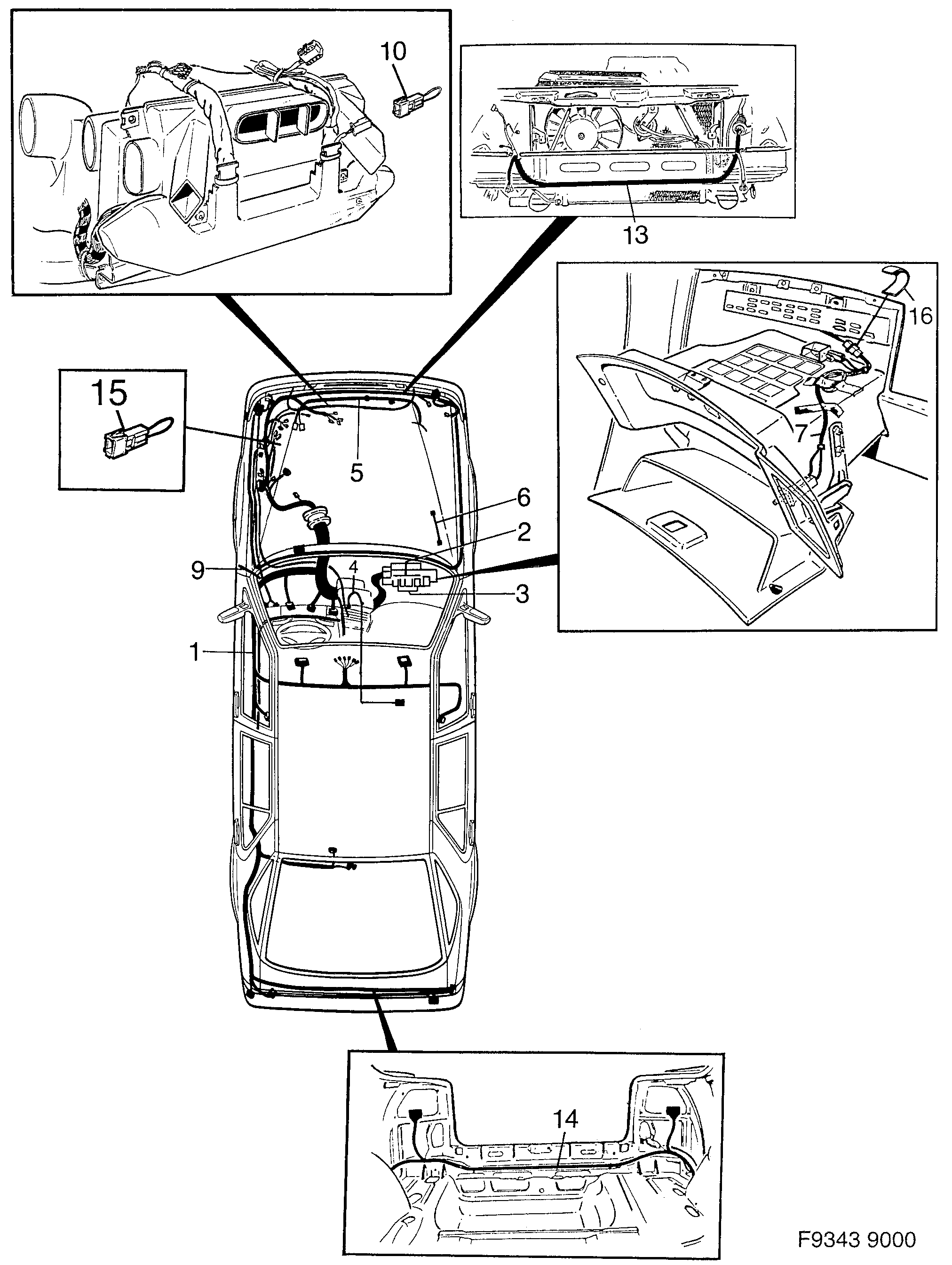 Saab 9000 Main- and engine comp. diagram