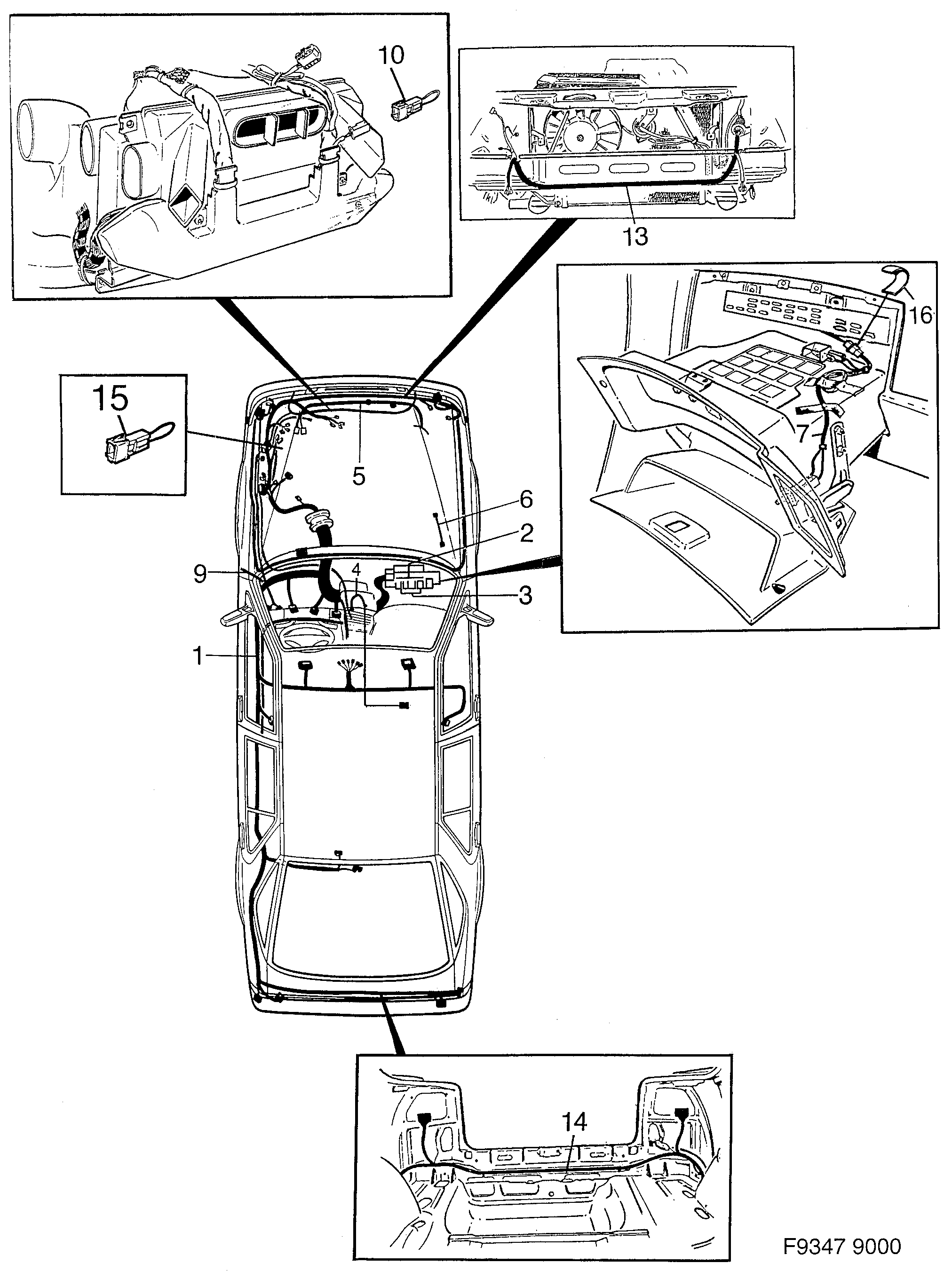 Saab 9000 Main- and engine comp. diagram