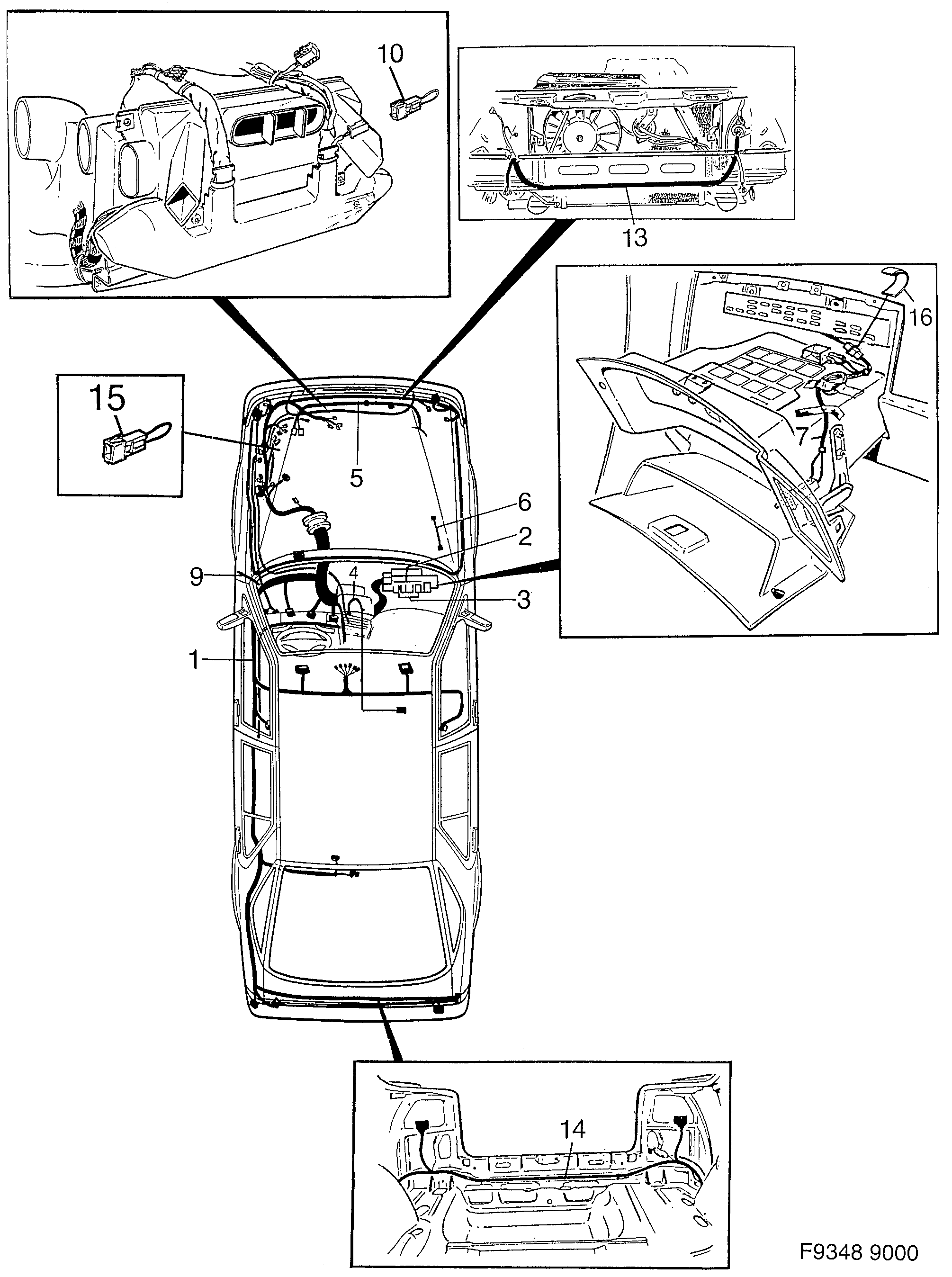 Saab 9000 Main- and engine comp. diagram