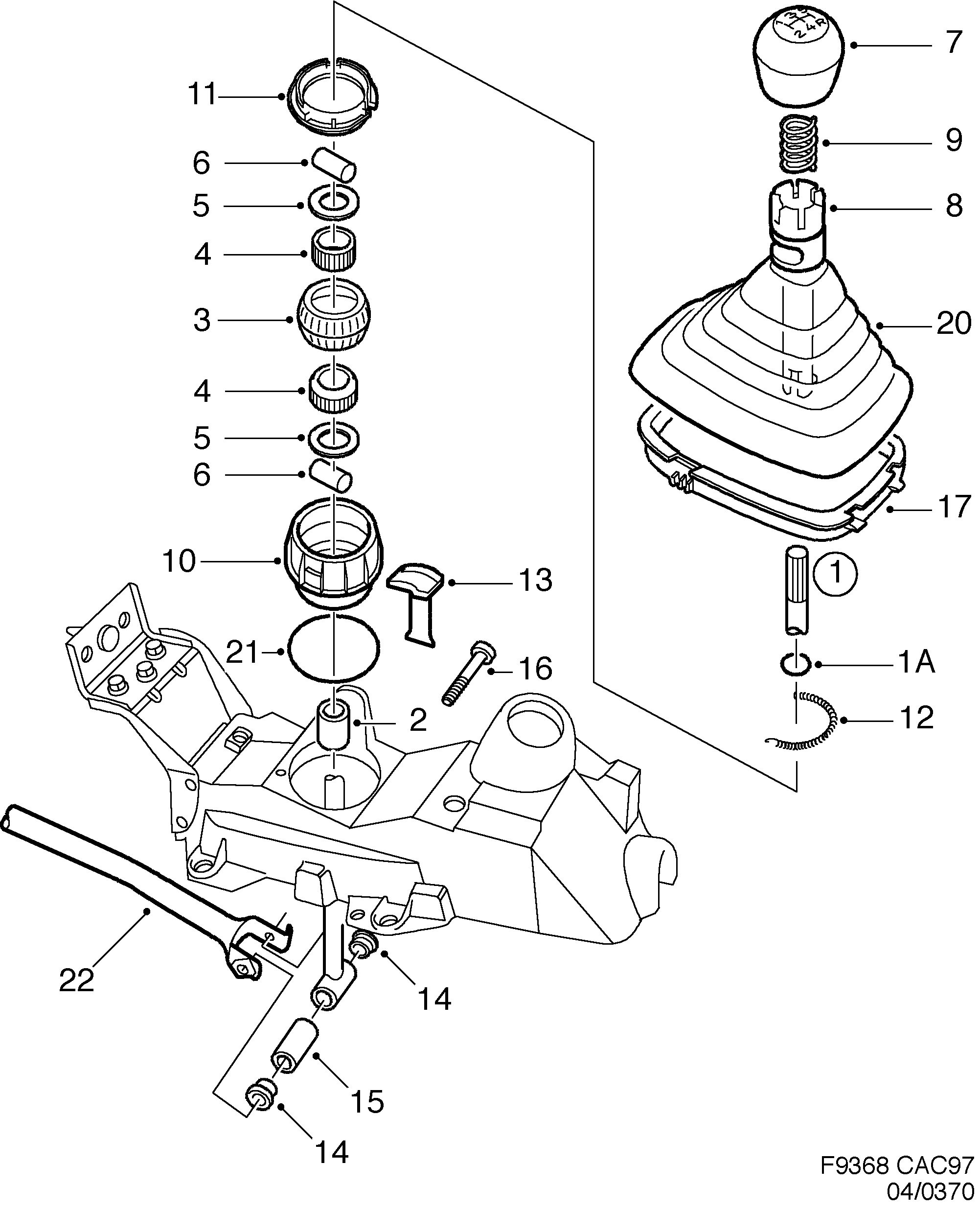 Saab 9-5 (9600) Gear shift lever diagram