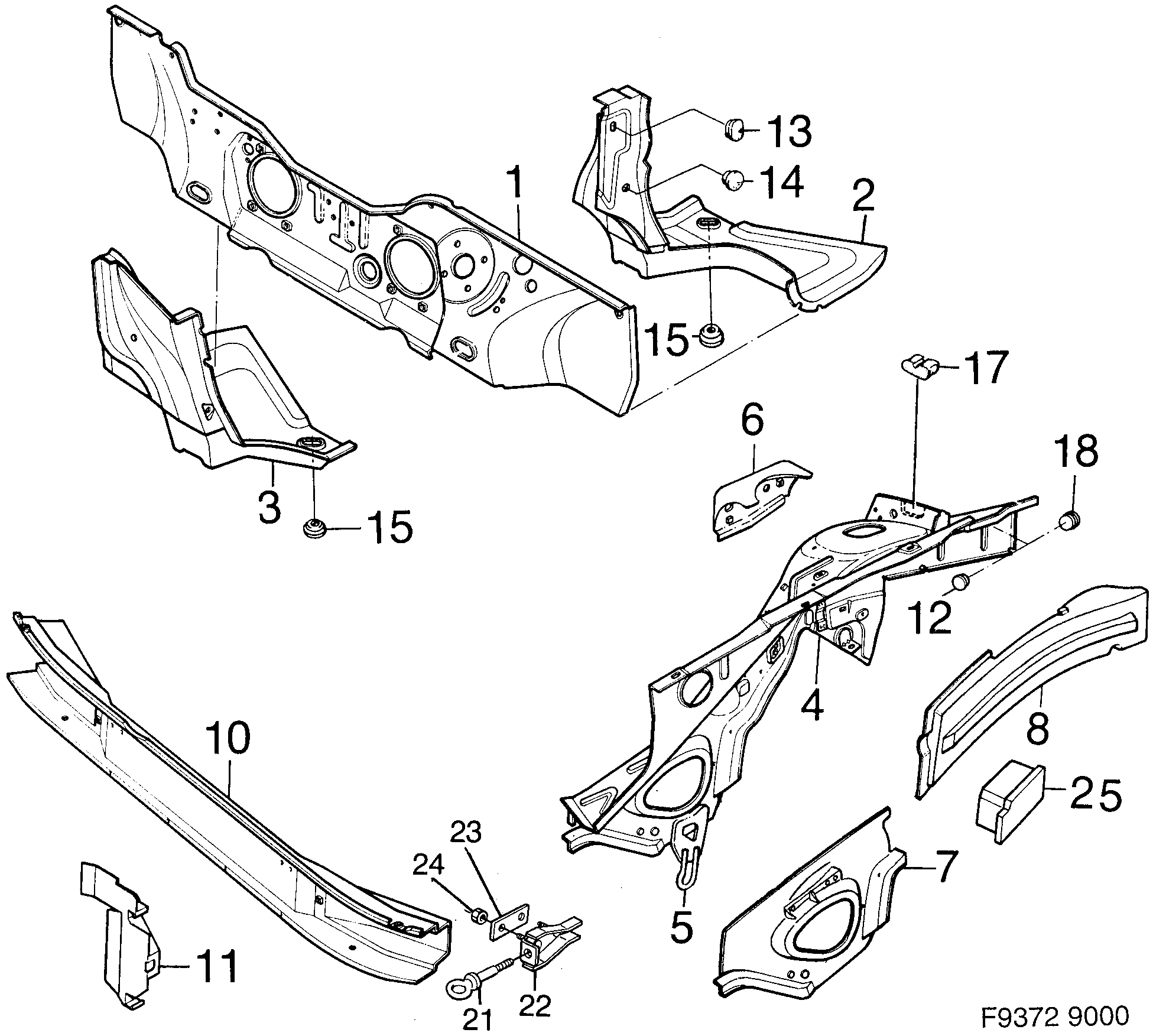 Saab 9000 Wheel housing, front diagram