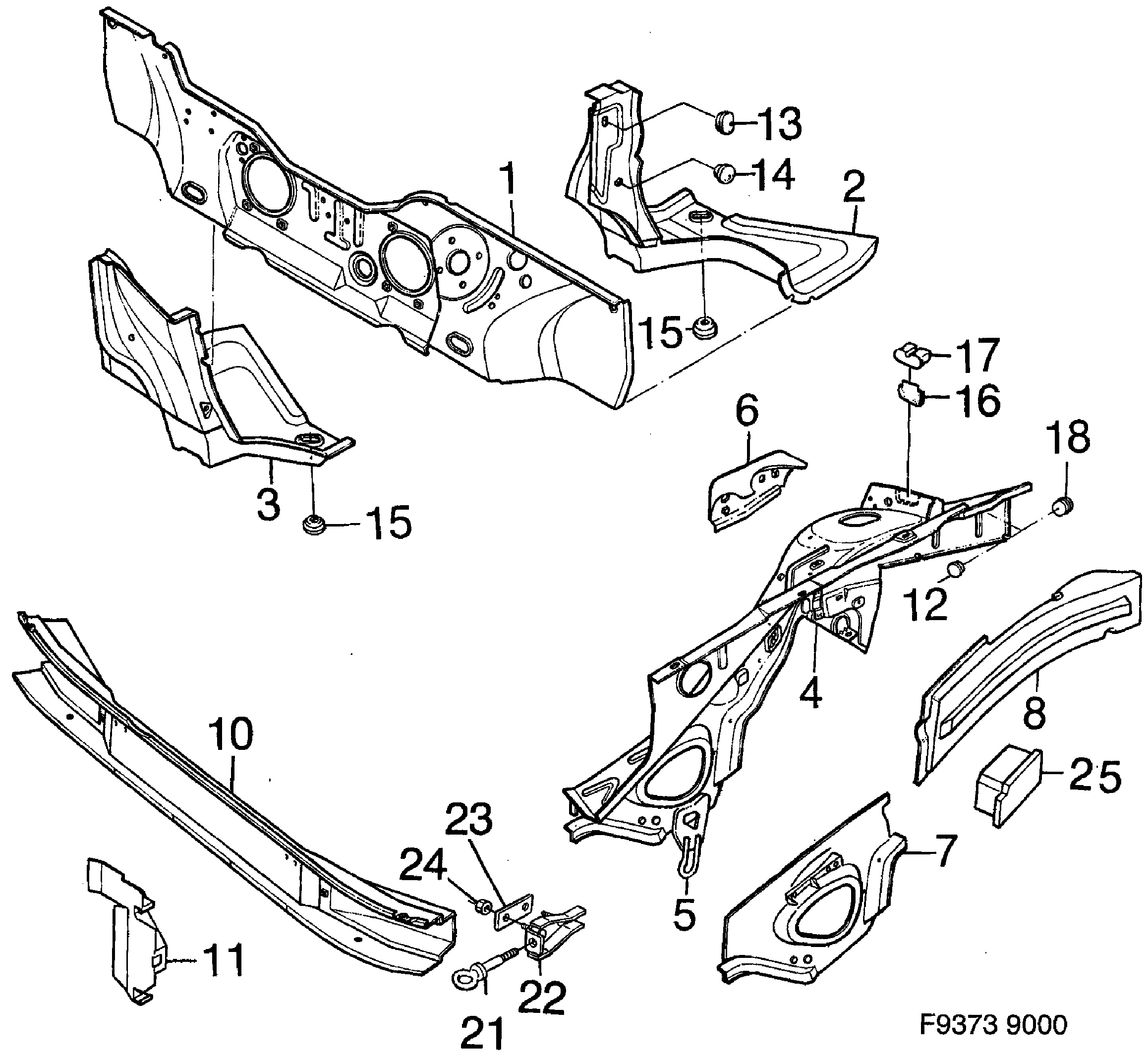 Saab 9000 Wheel housing, front diagram