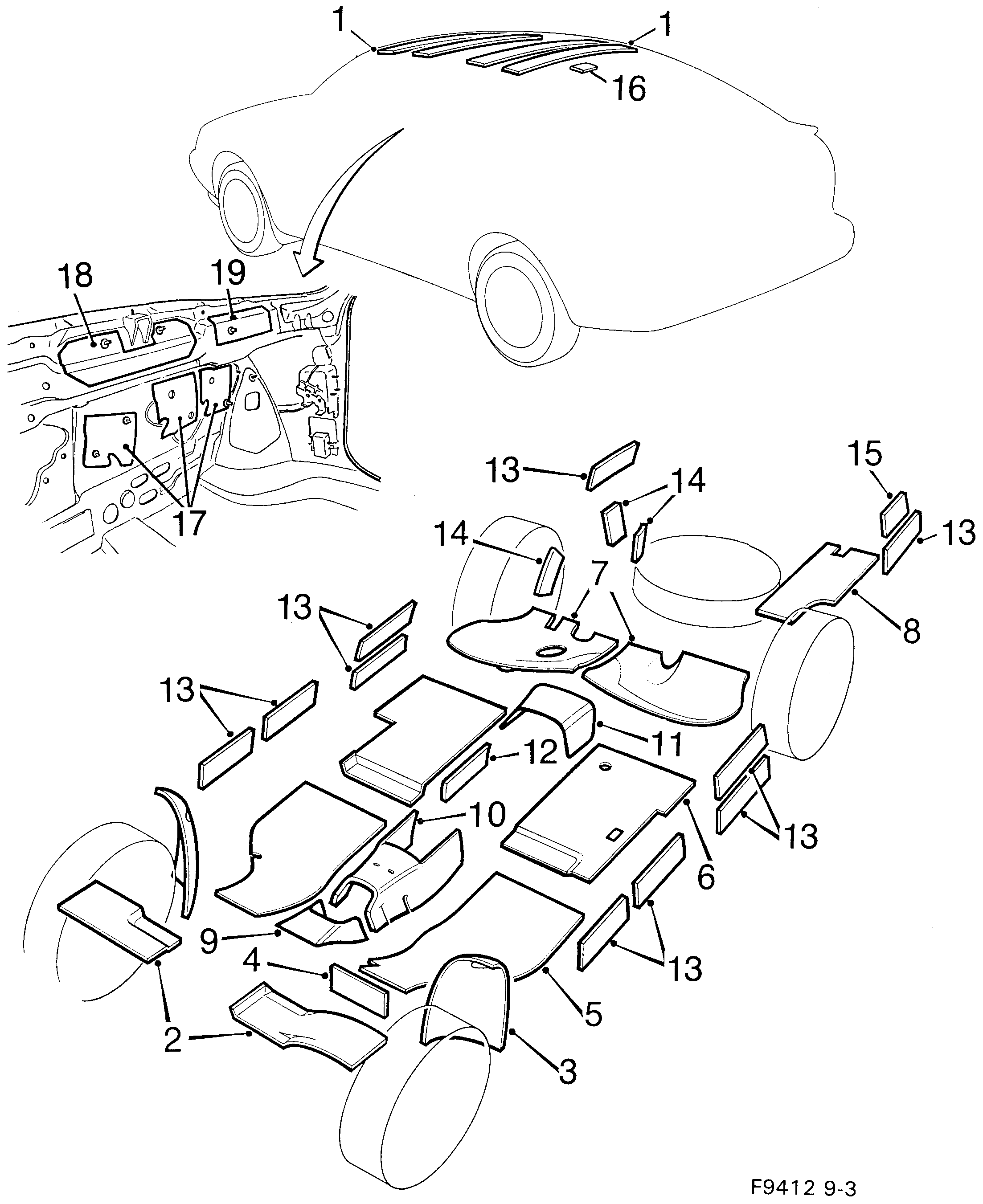 Saab 9-3 (9400) Damper mat diagram