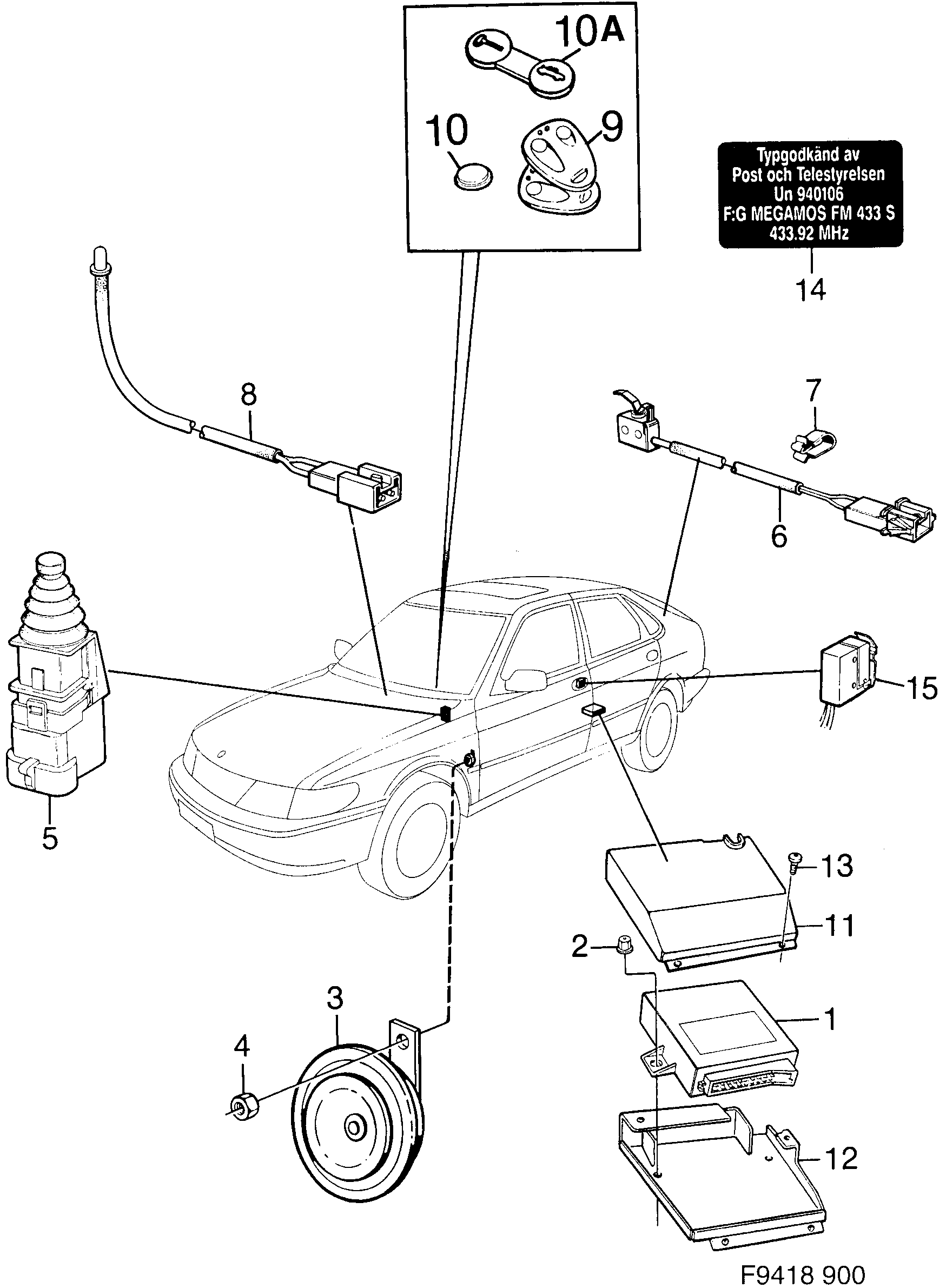 Saab 900 Anti theft system diagram