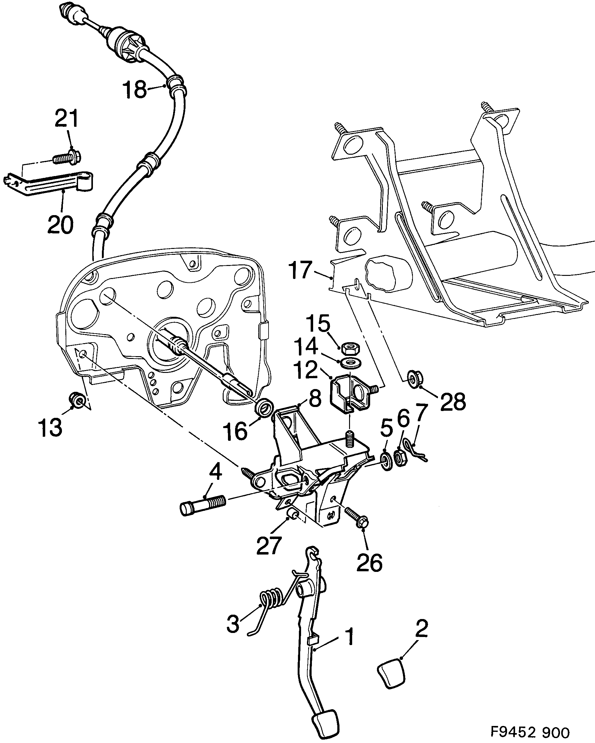 Saab 900 Clutch pedal diagram