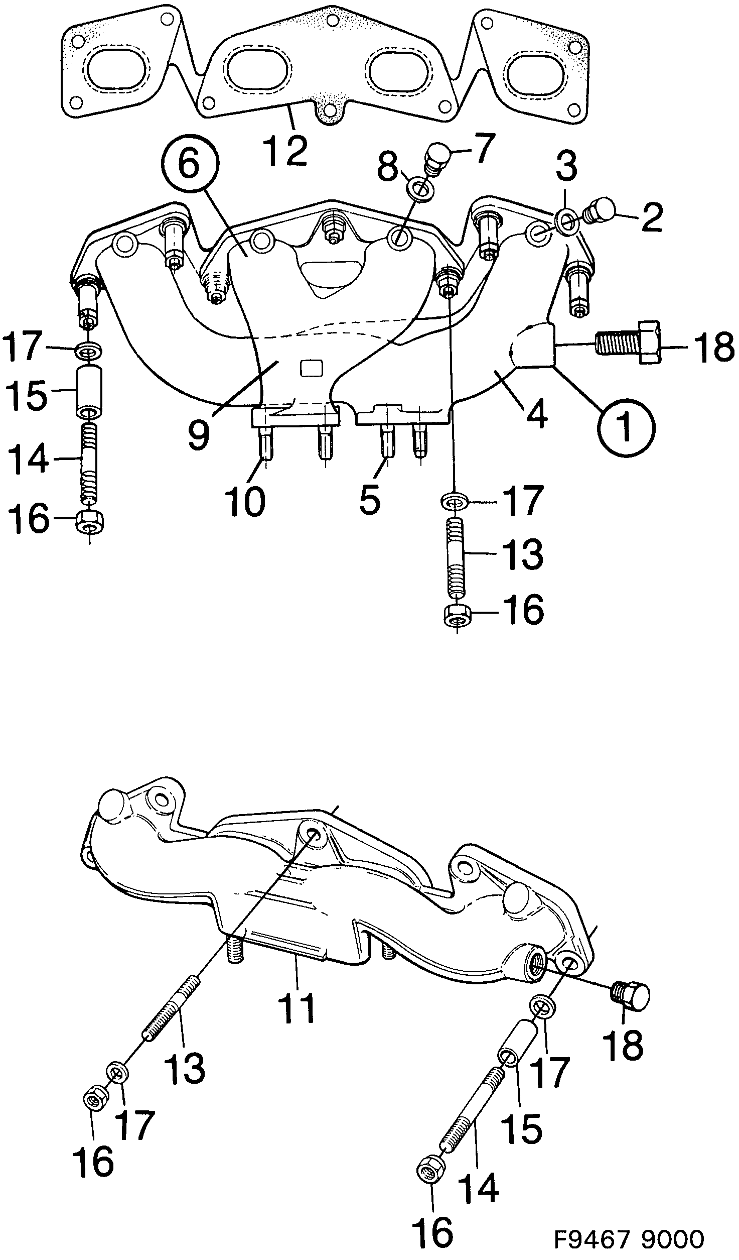 Saab 9000 Exhaust manifold diagram