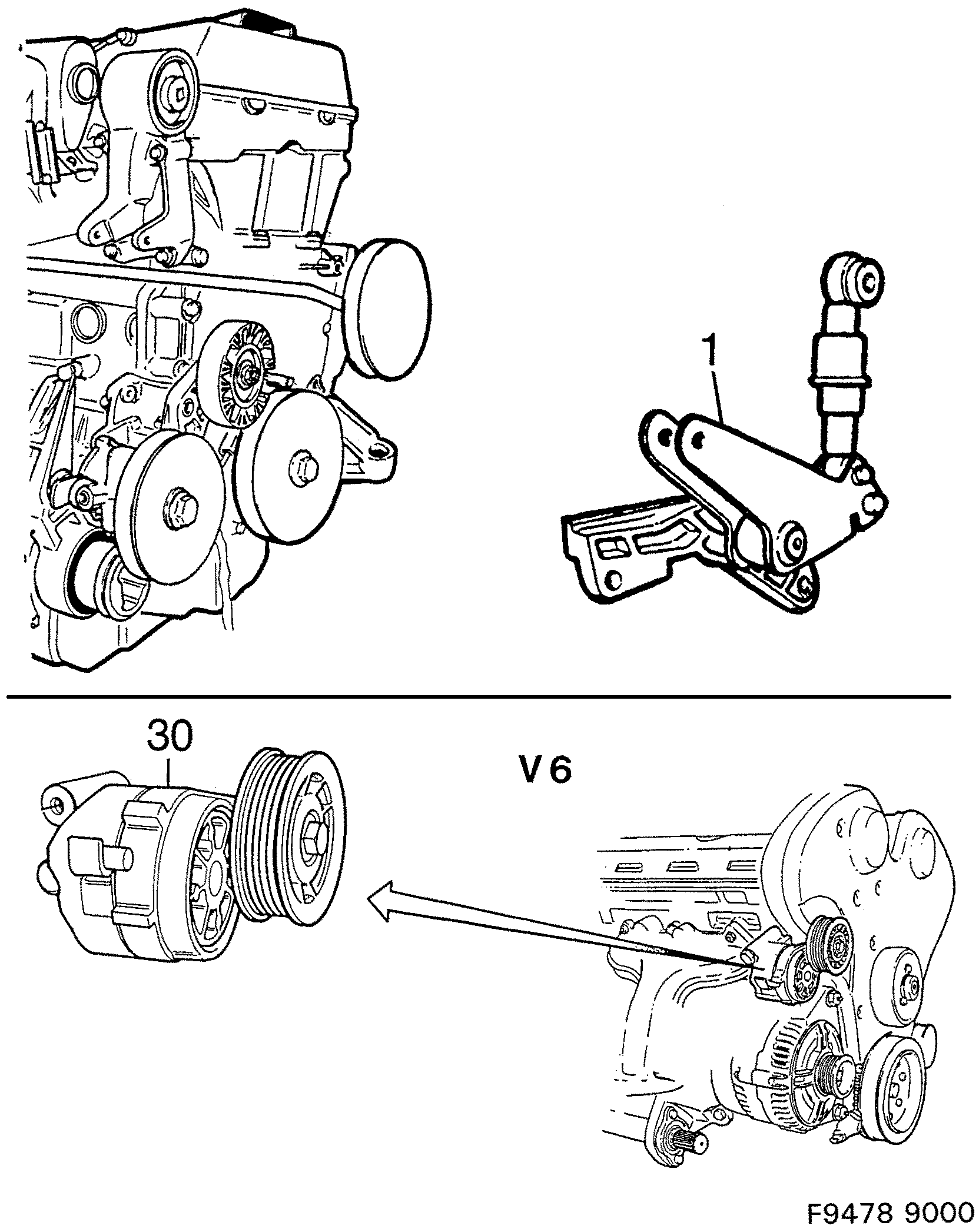 Saab 9000 Belt tensioner diagram