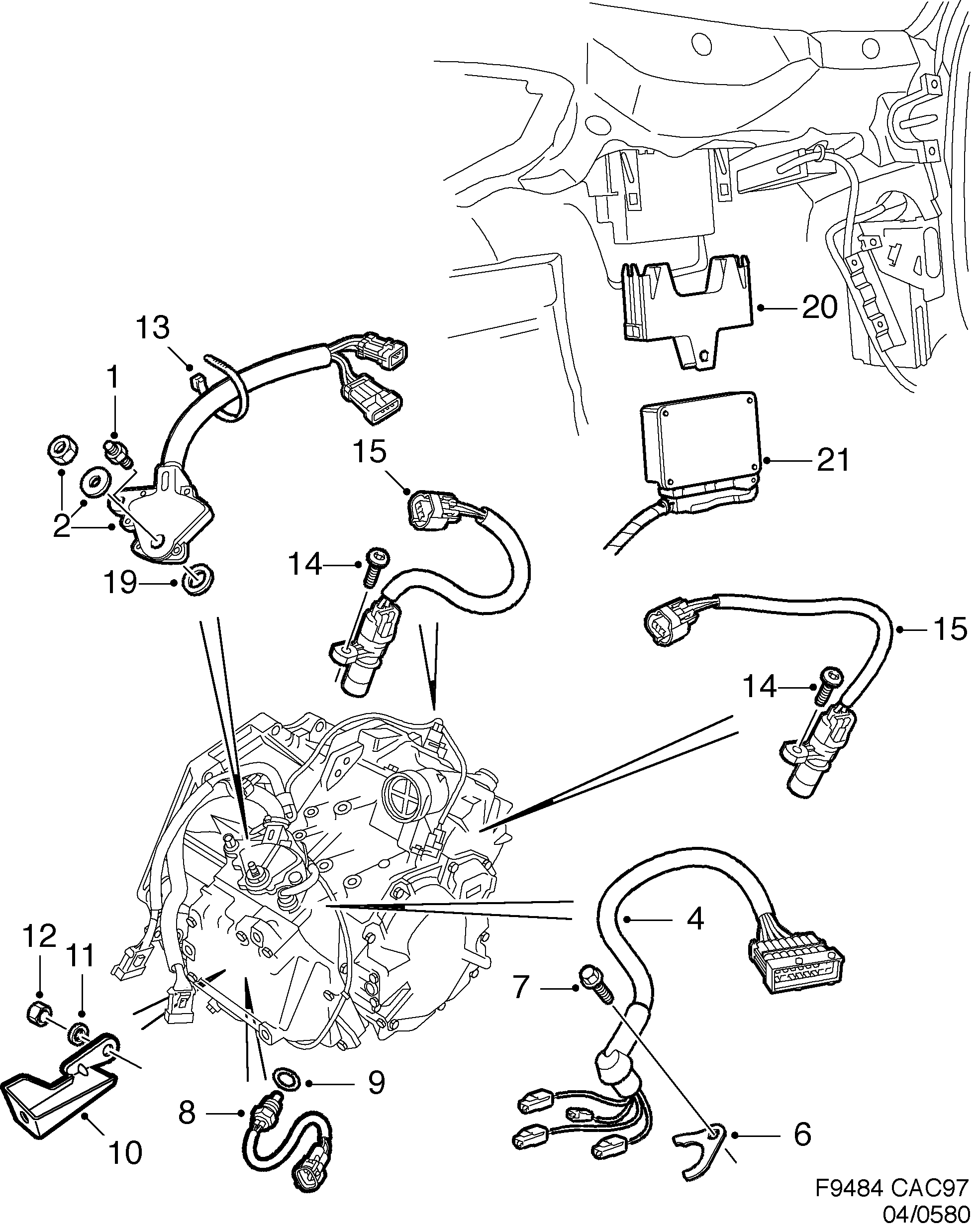 Saab 9-5 (9600) Transmission control module Sensor diagram