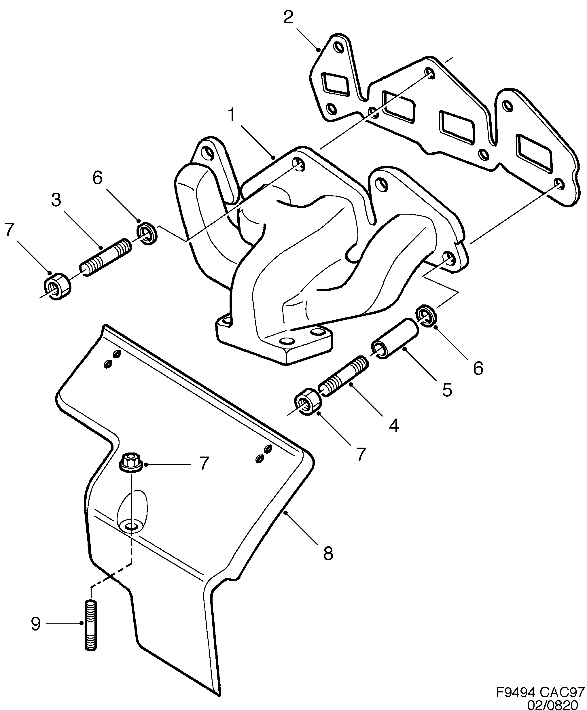 Saab 9-5 (9600) Exhaust manifold diagram