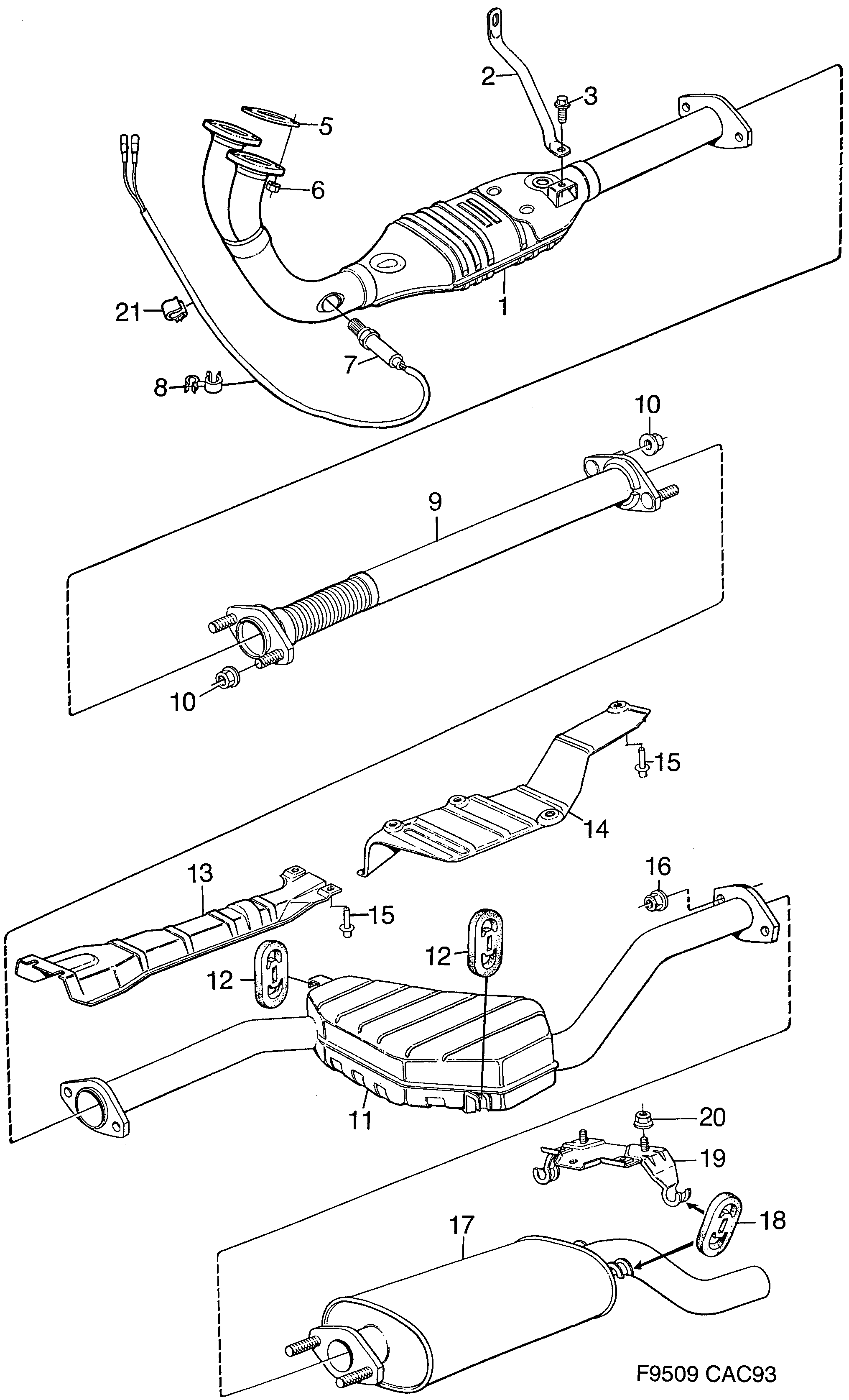 Saab 9000 Exhaust system diagram