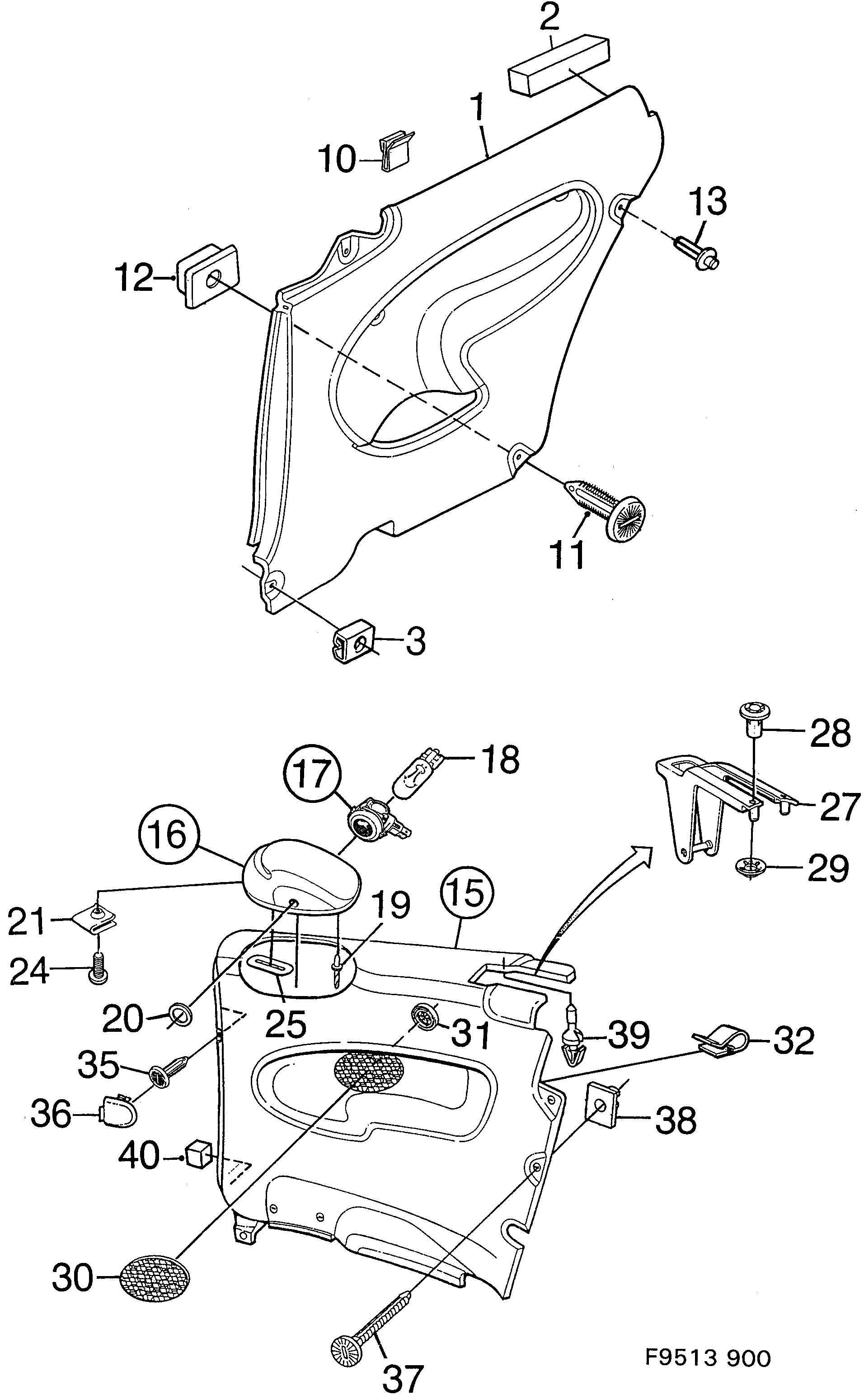 Saab 900 Side trim diagram