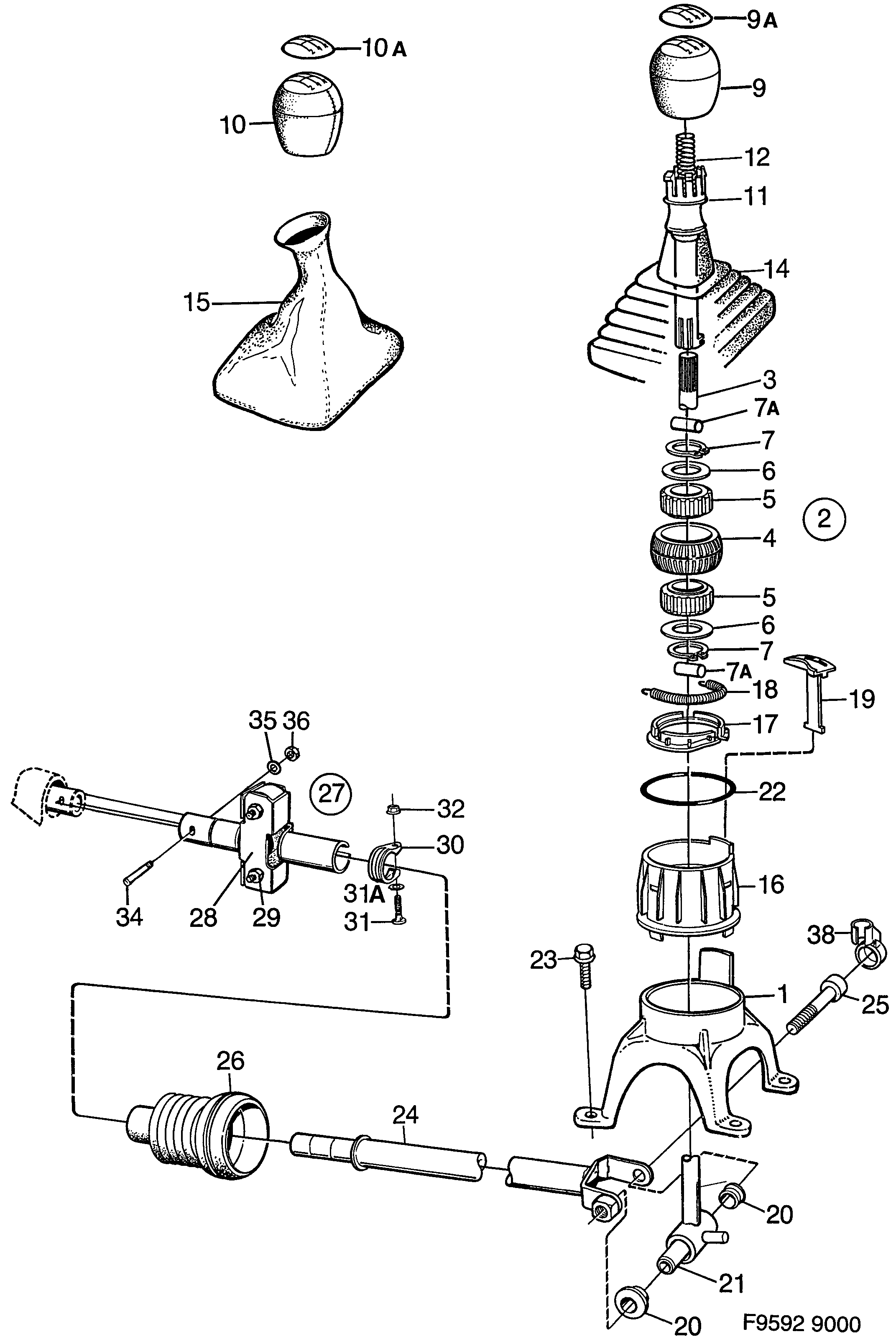 Saab 9000 Gear shift lever diagram
