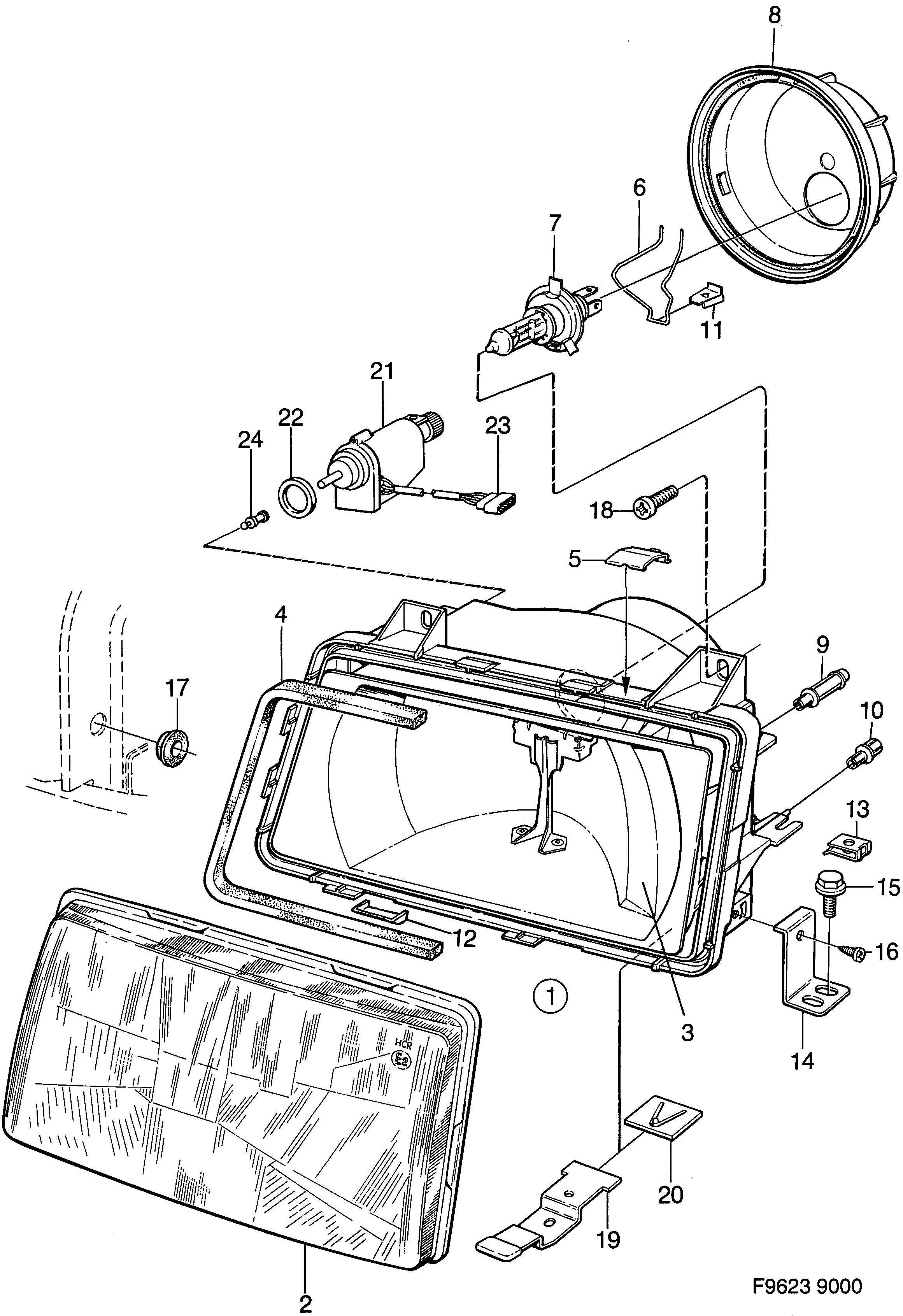 Saab 9000 Headlamp diagram