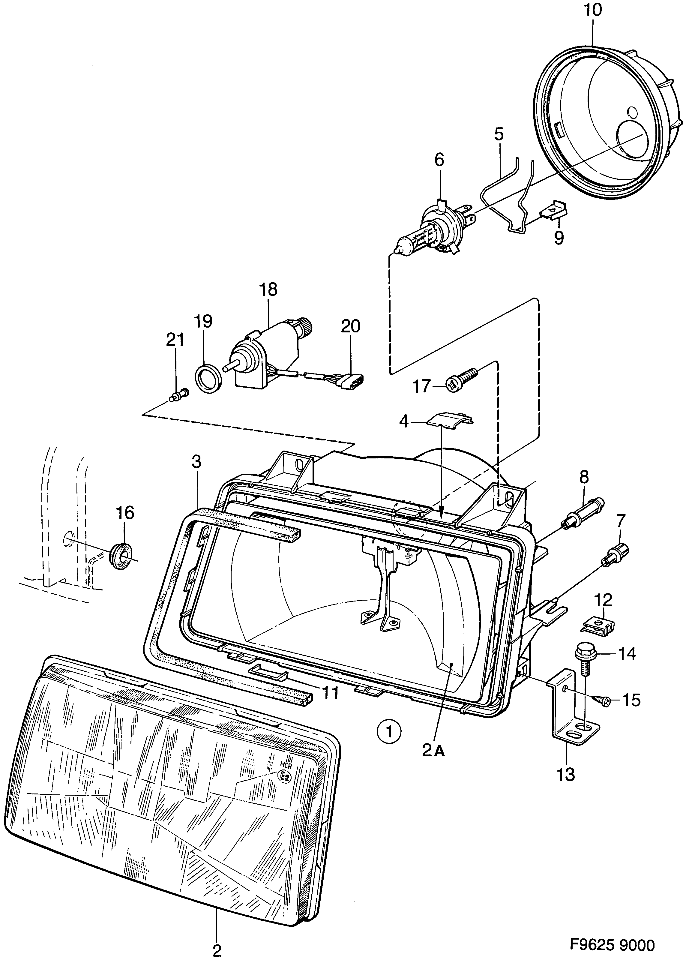 Saab 9000 Headlamp diagram
