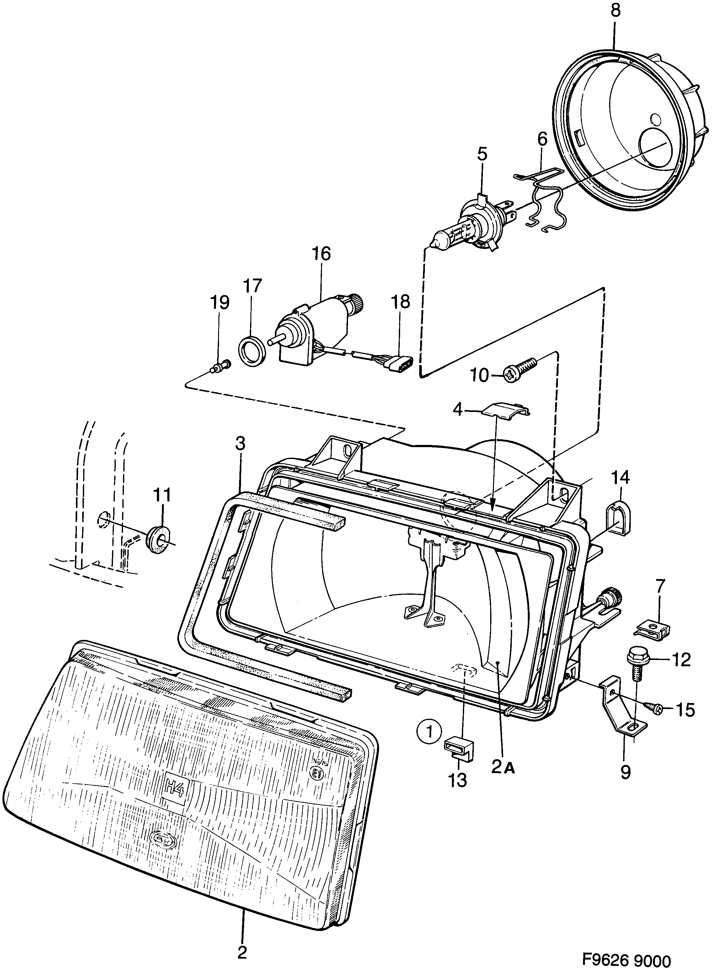 Saab 9000 Headlamp diagram