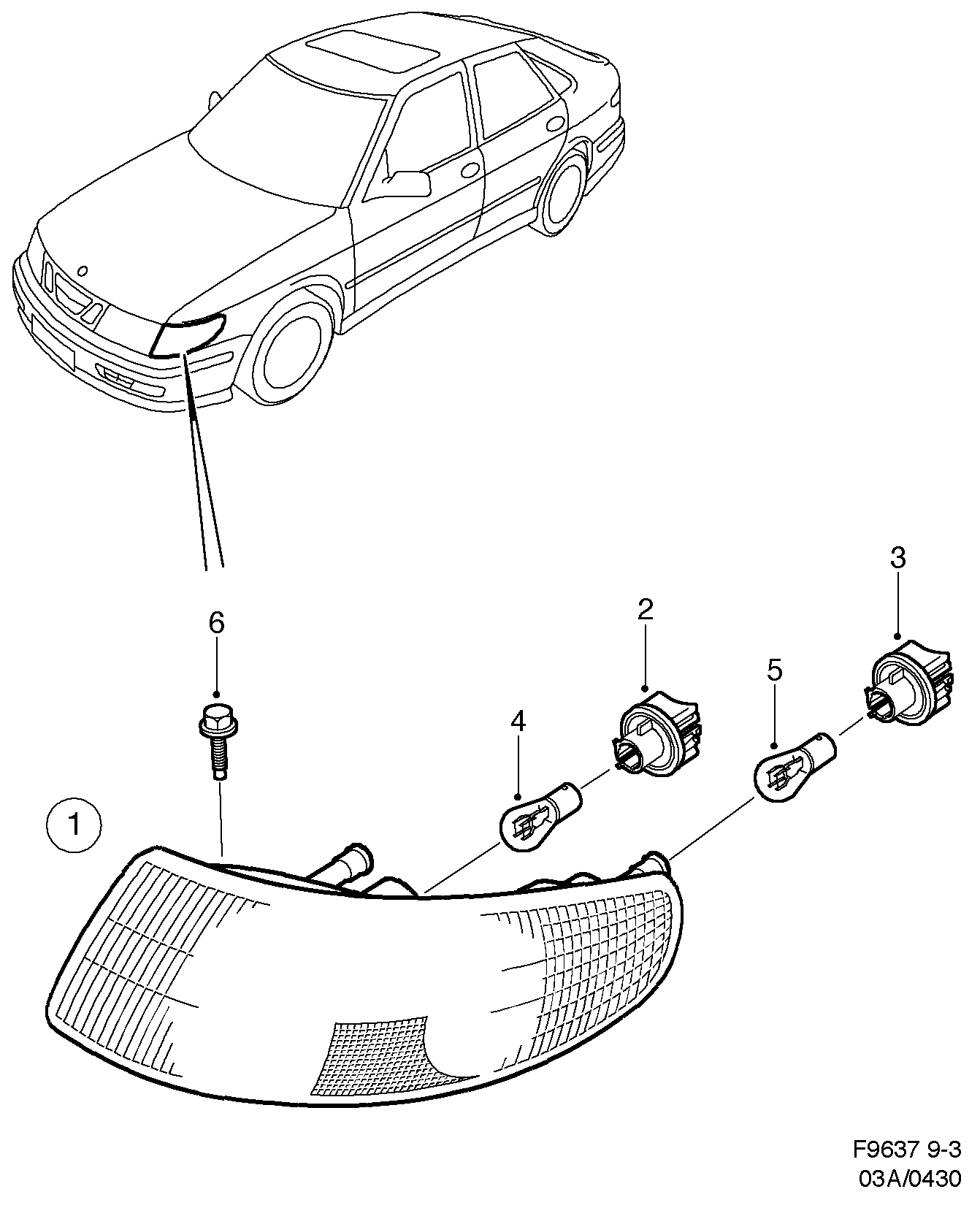 Saab 9-3 (9400) Lamp cluster diagram