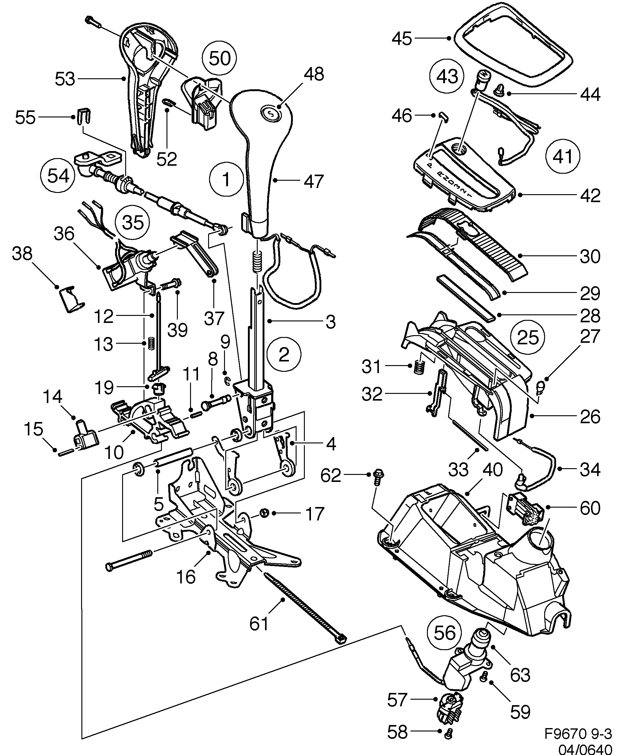 Saab 9-3 (9400) Gear selector lever diagram