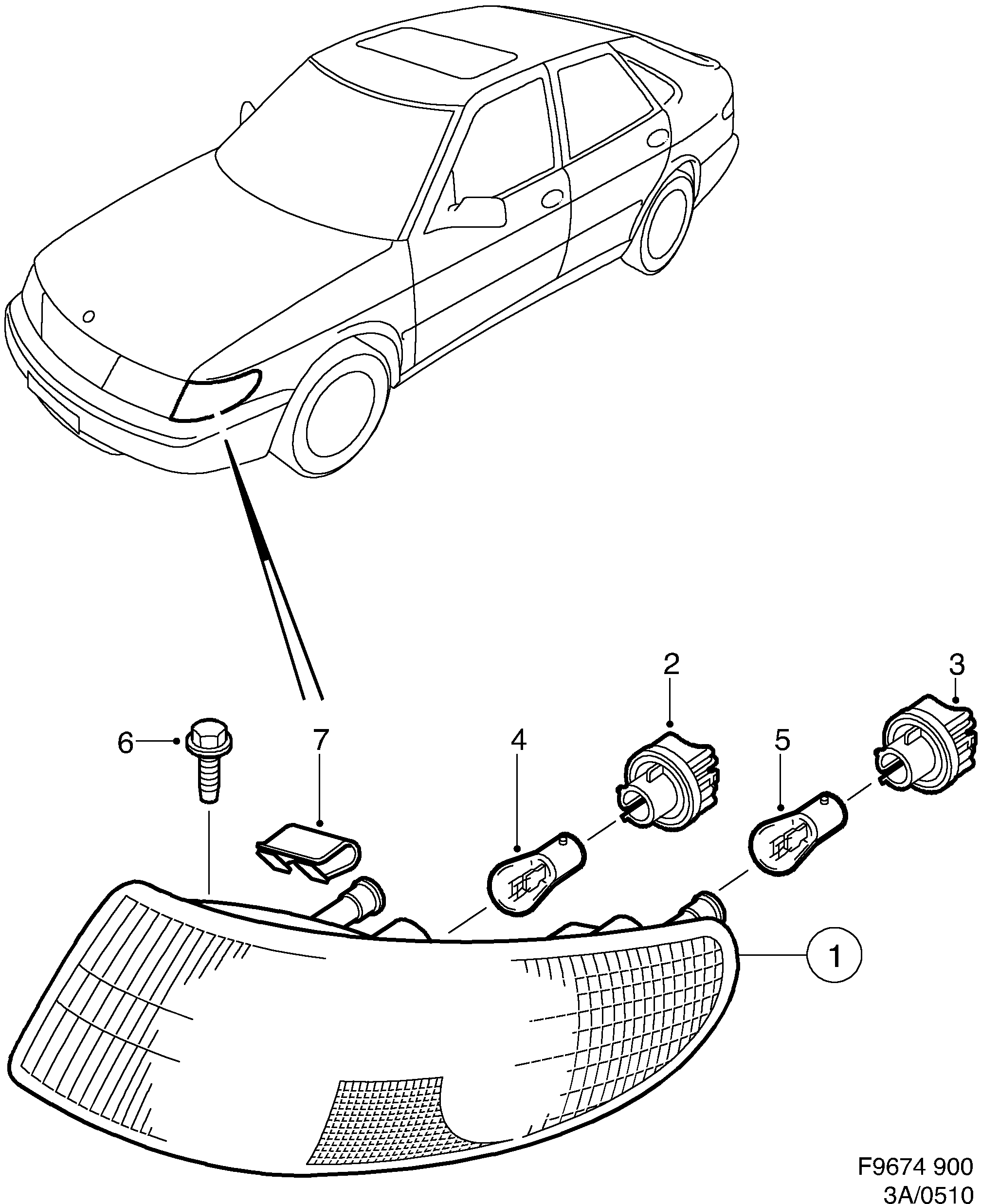 Saab 900 Lamp cluster Front diagram