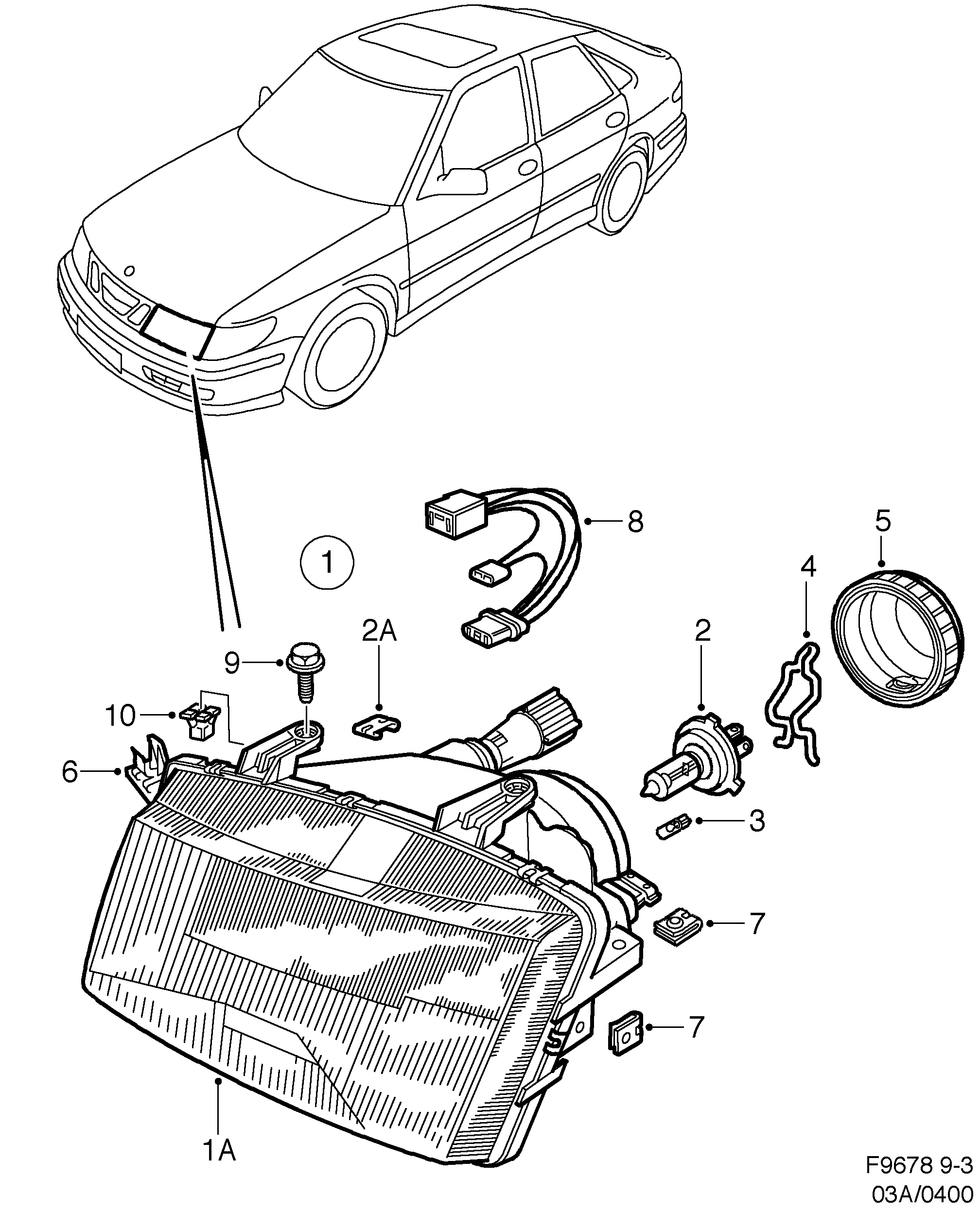 Saab 9-3 (9400) Headlamp diagram
