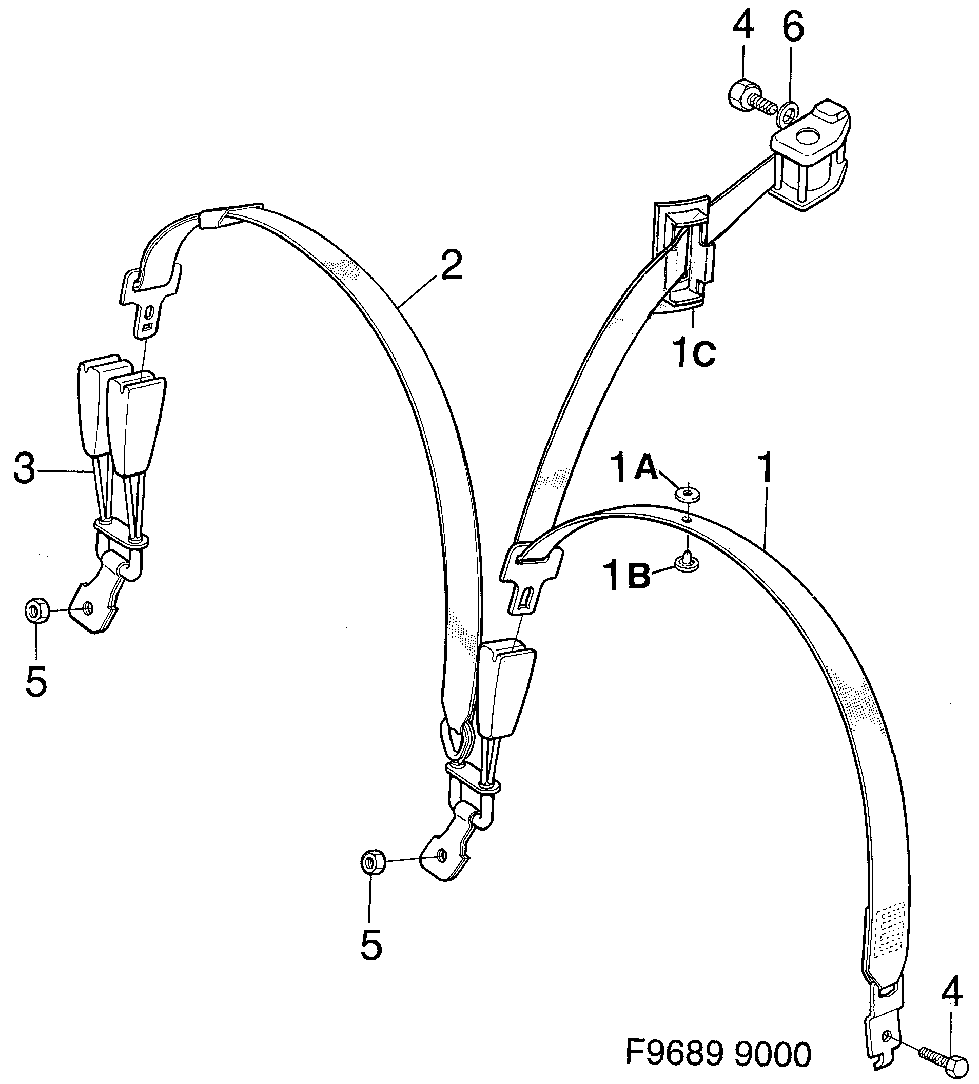 Saab 9000 Safety belt, rear seat diagram