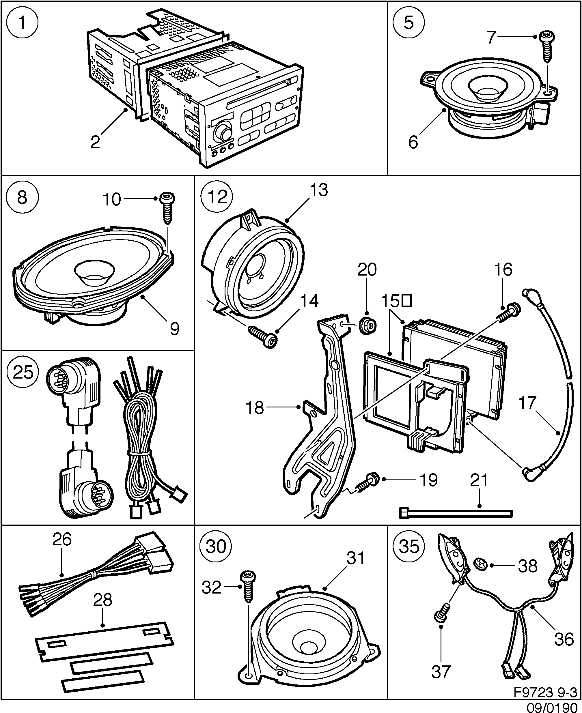 Saab 9-3 (9400) Radio Loudspeaker diagram