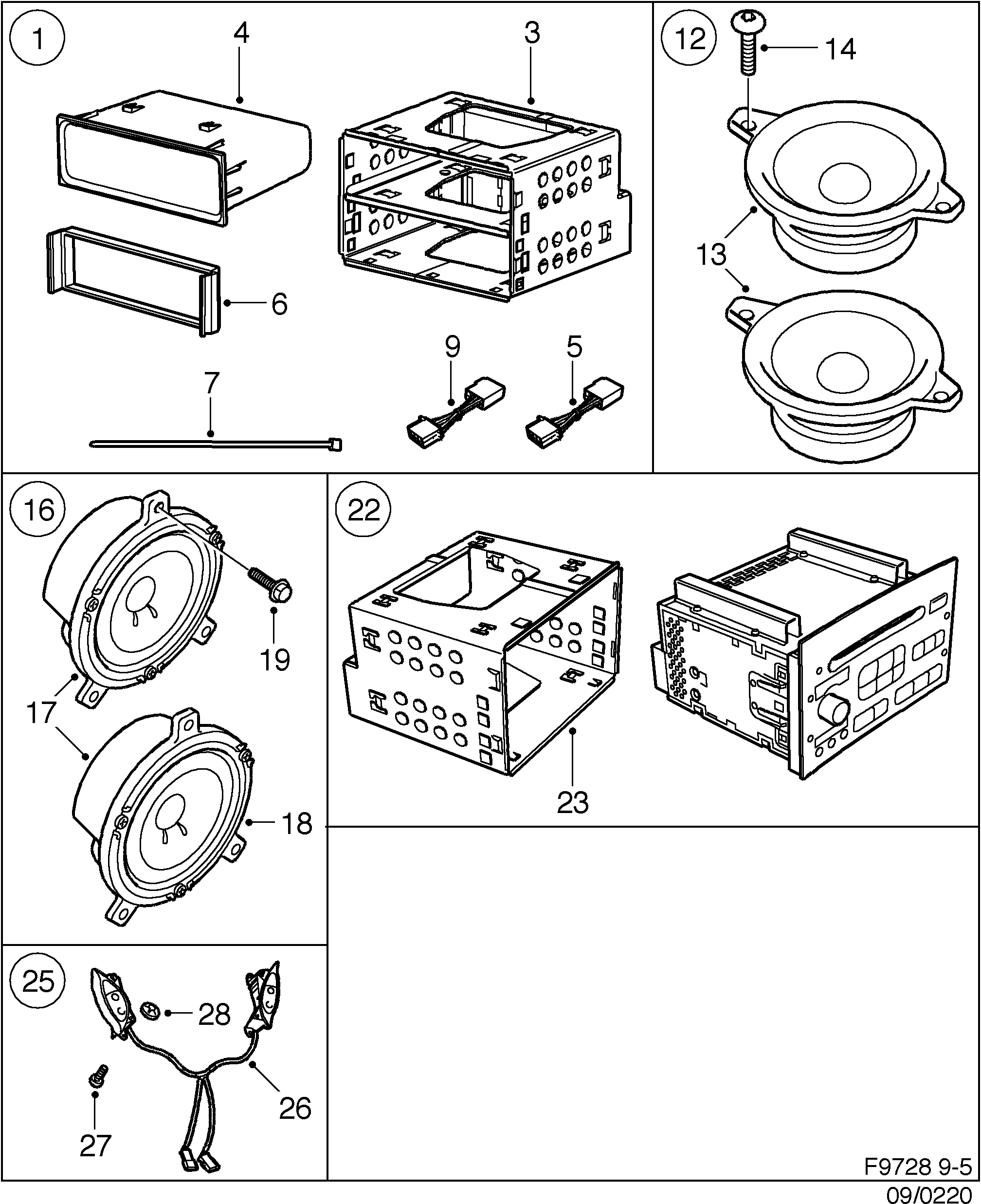 Saab 9-5 (9600) Radio Loudspeaker diagram