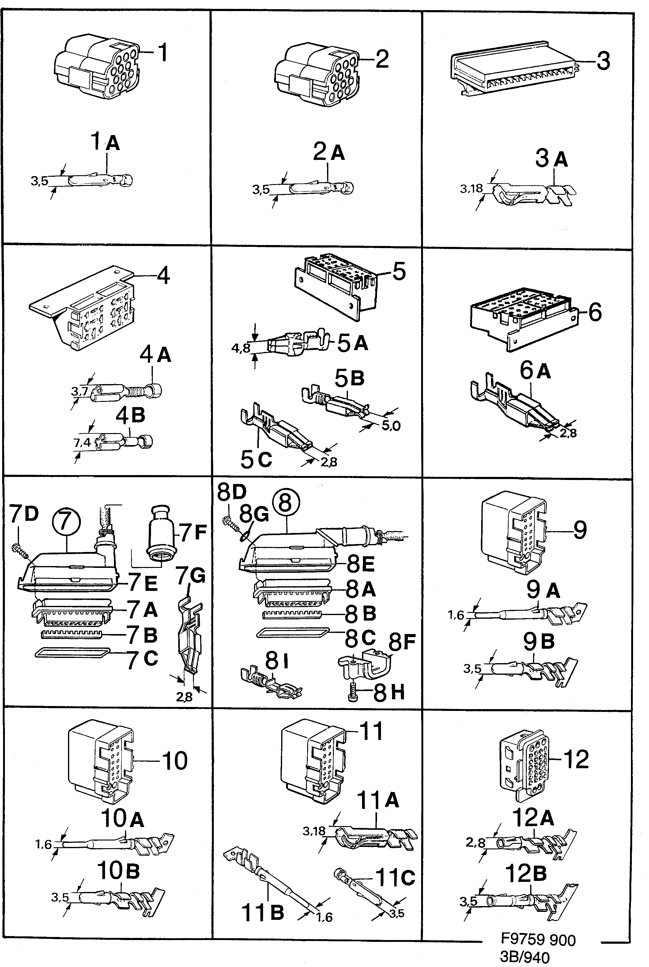 Saab 900 Connector housing etc diagram