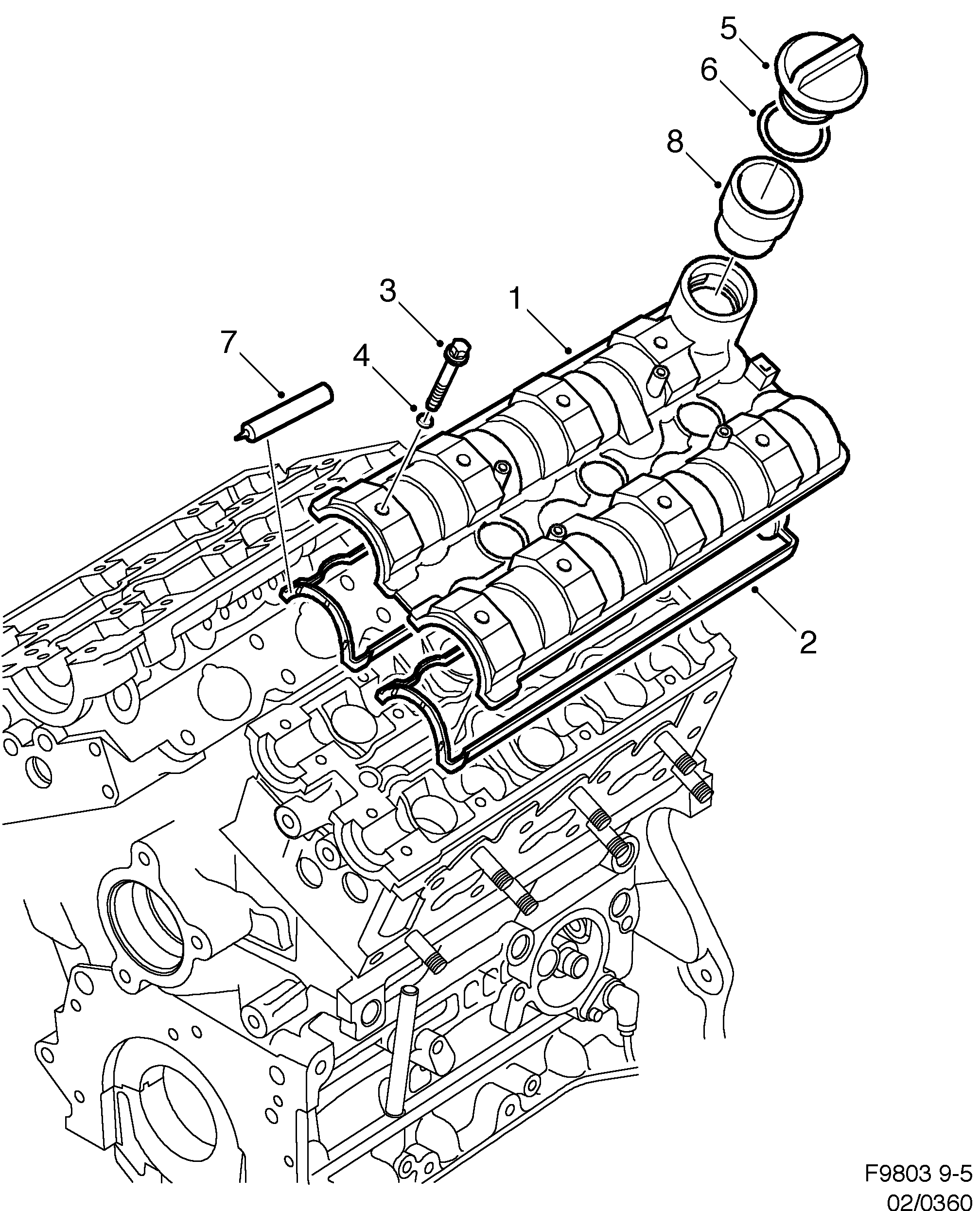 Saab 9-5 (9600) Valve cover diagram