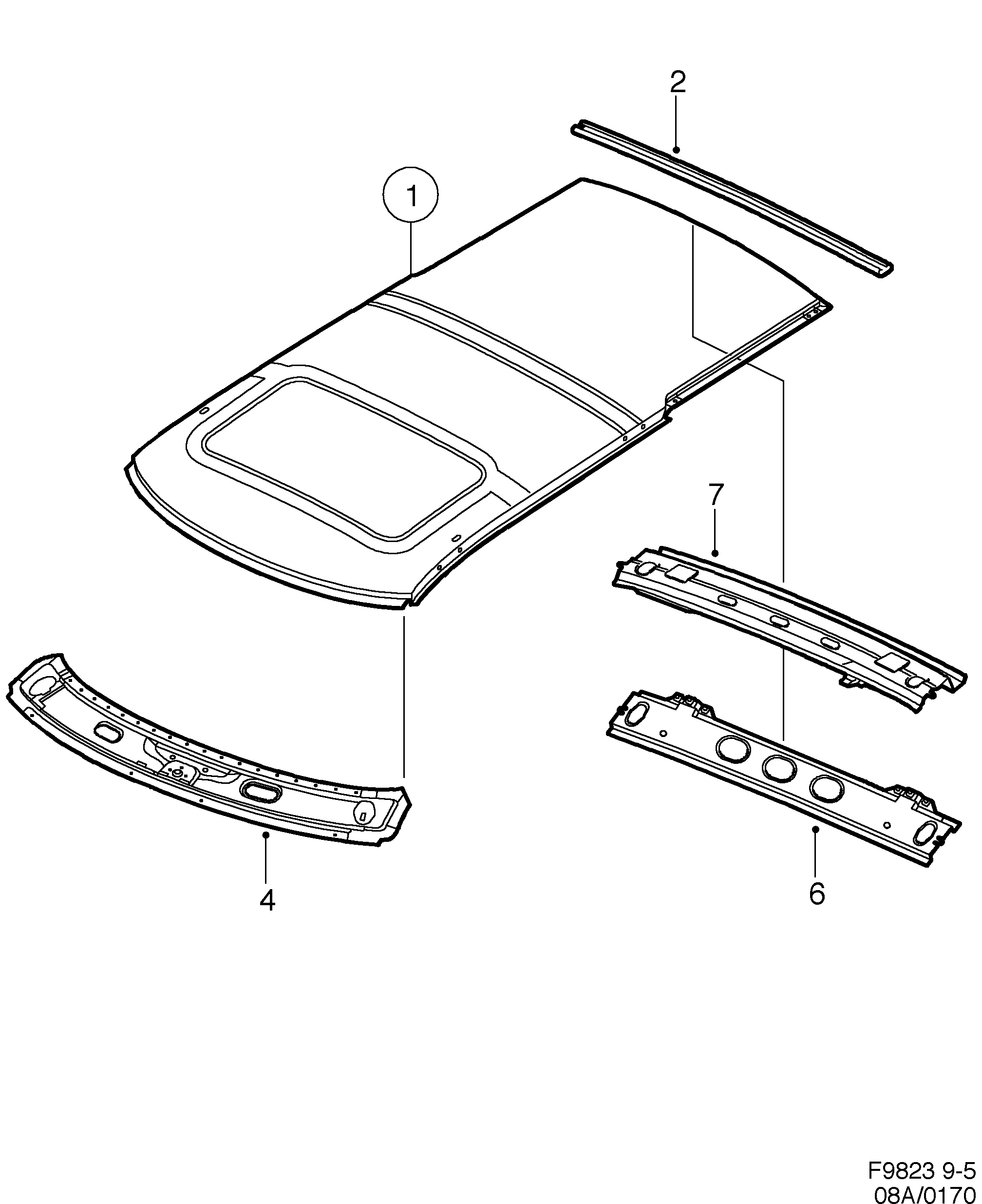 Saab 9-5 (9600) Roof diagram