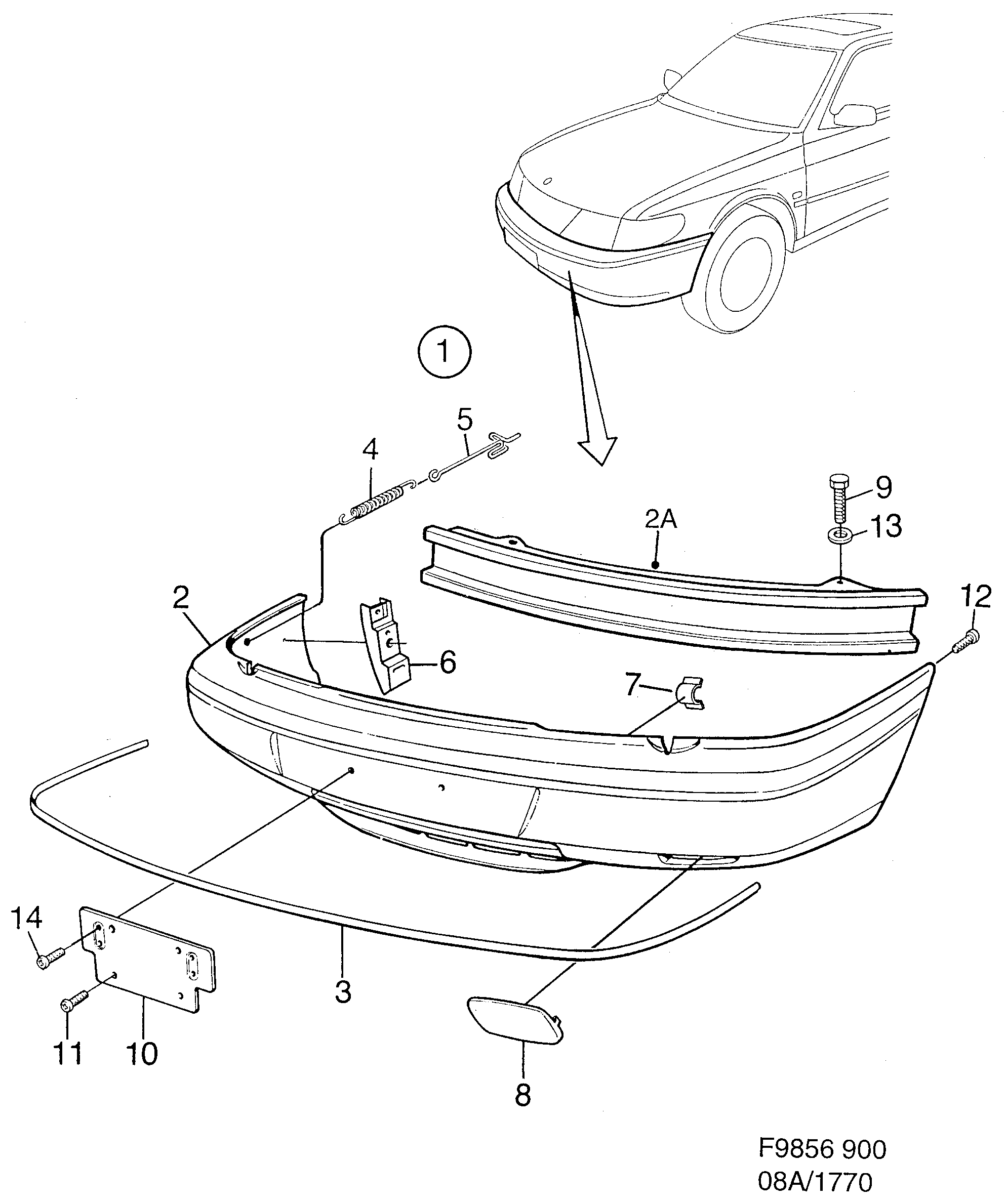 Saab 900 Bumper, front diagram