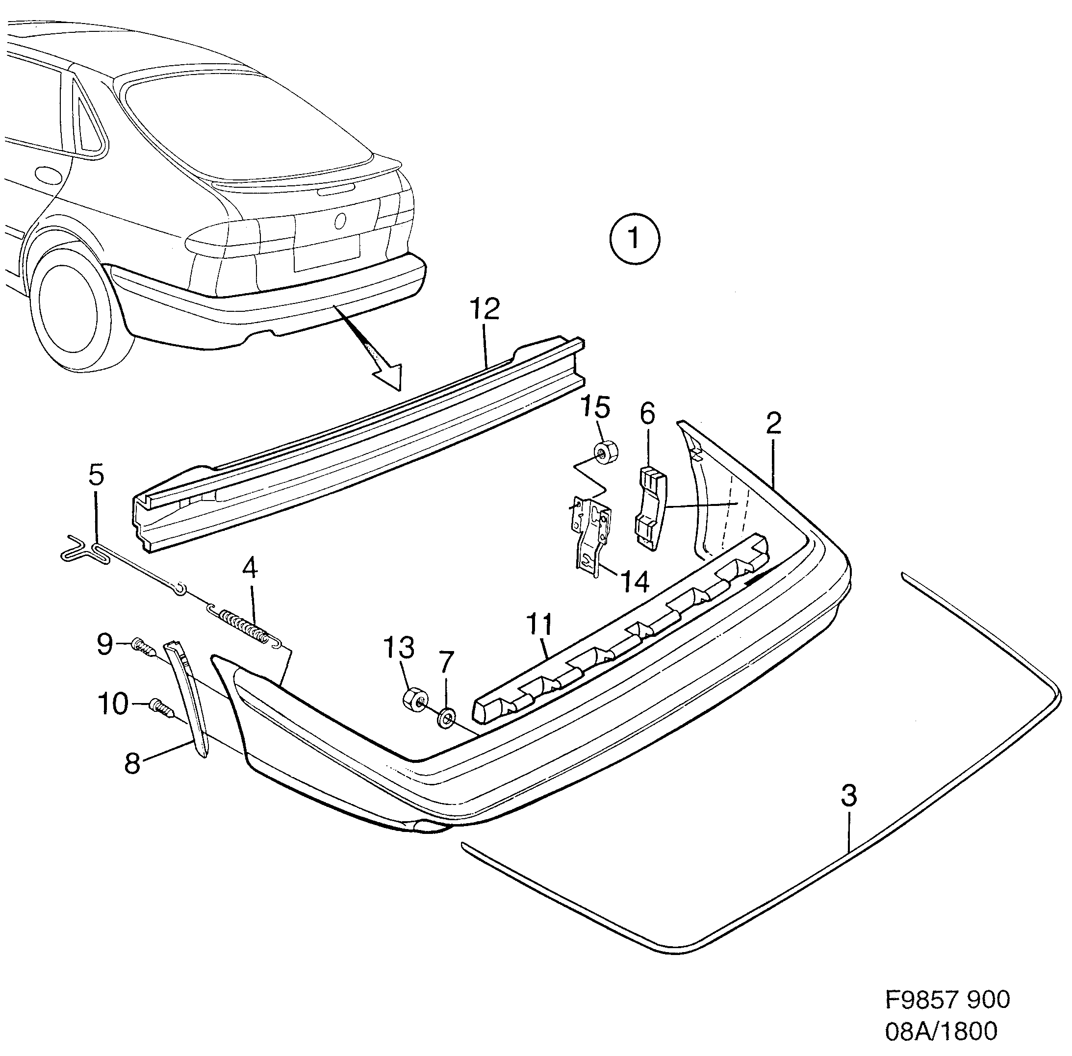 Saab 900 Bumper, rear diagram