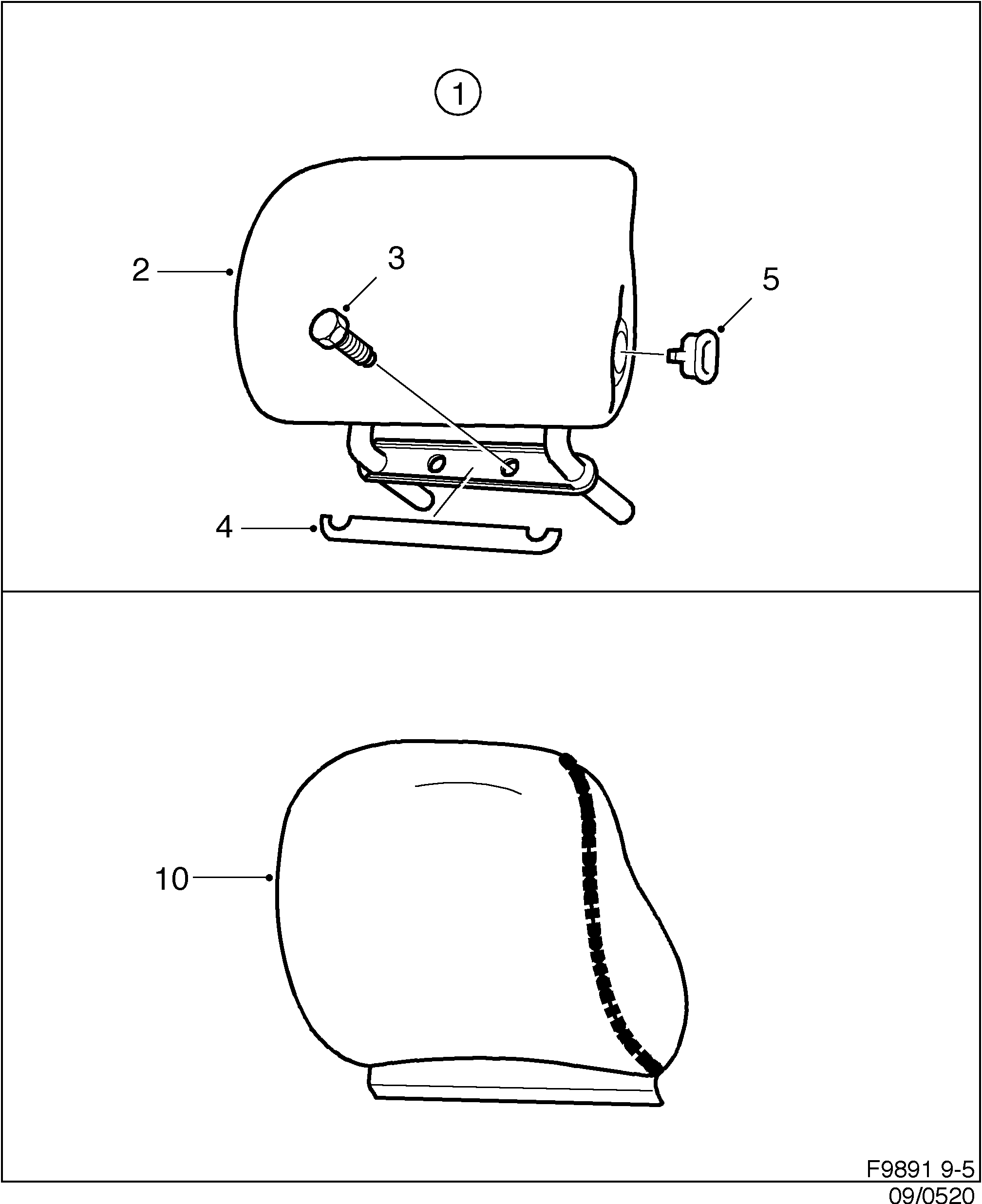 Saab 9-5 (9600) Head restraint Head restraint cover diagram