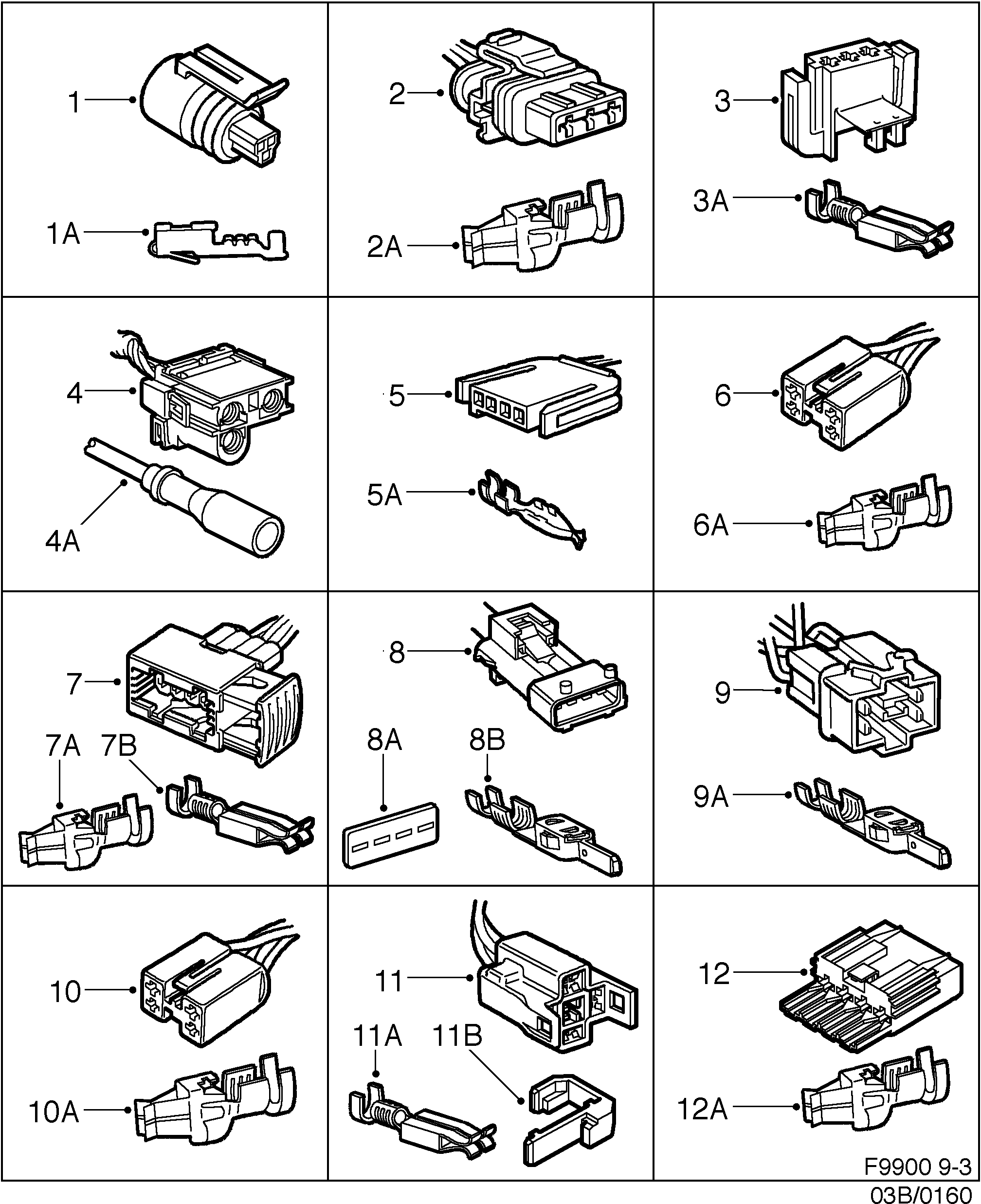 Saab 9-3 (9400) Connector housing etc 3-pin-4-pin diagram