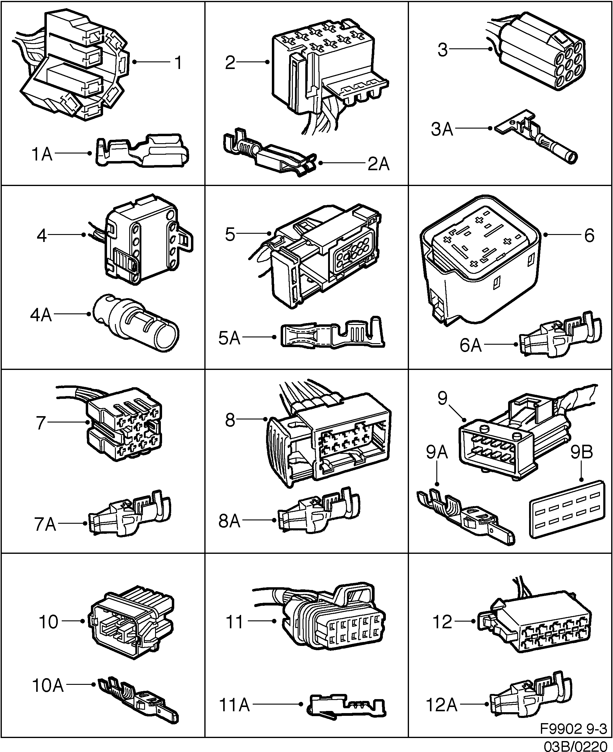 Saab 9-3 (9400) Connector housing etc 8-pin-10-pin diagram