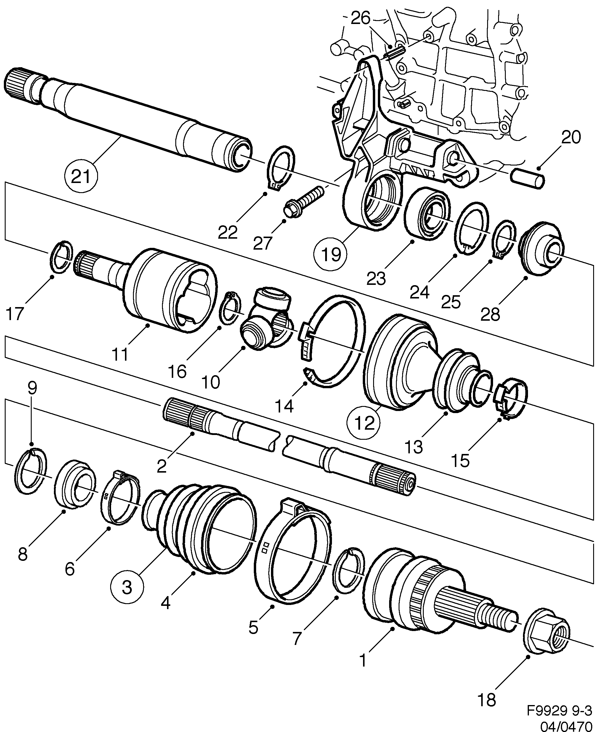 Saab 9-3 (9400) Outer universal joint diagram