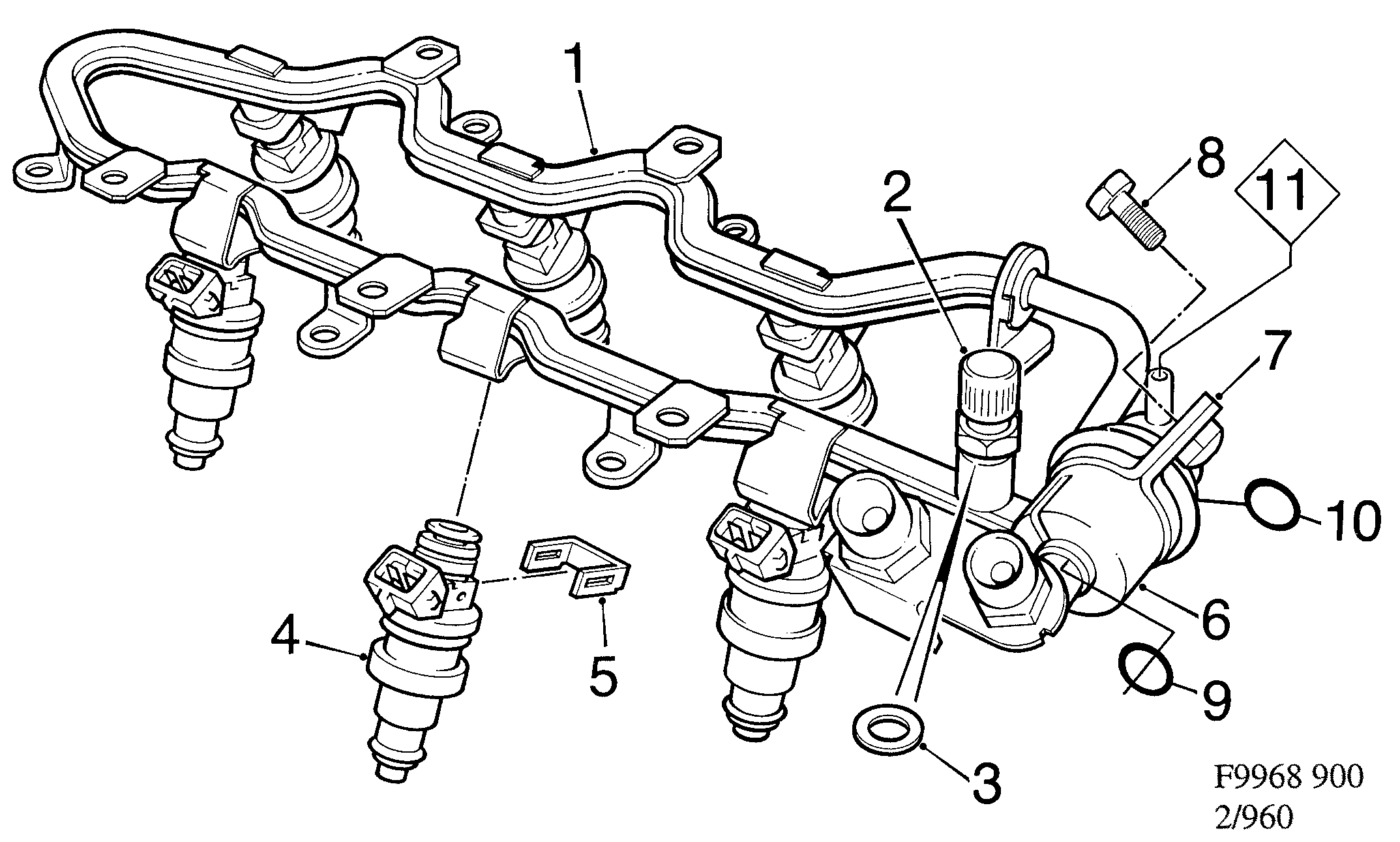Saab 900 Fuel rail diagram