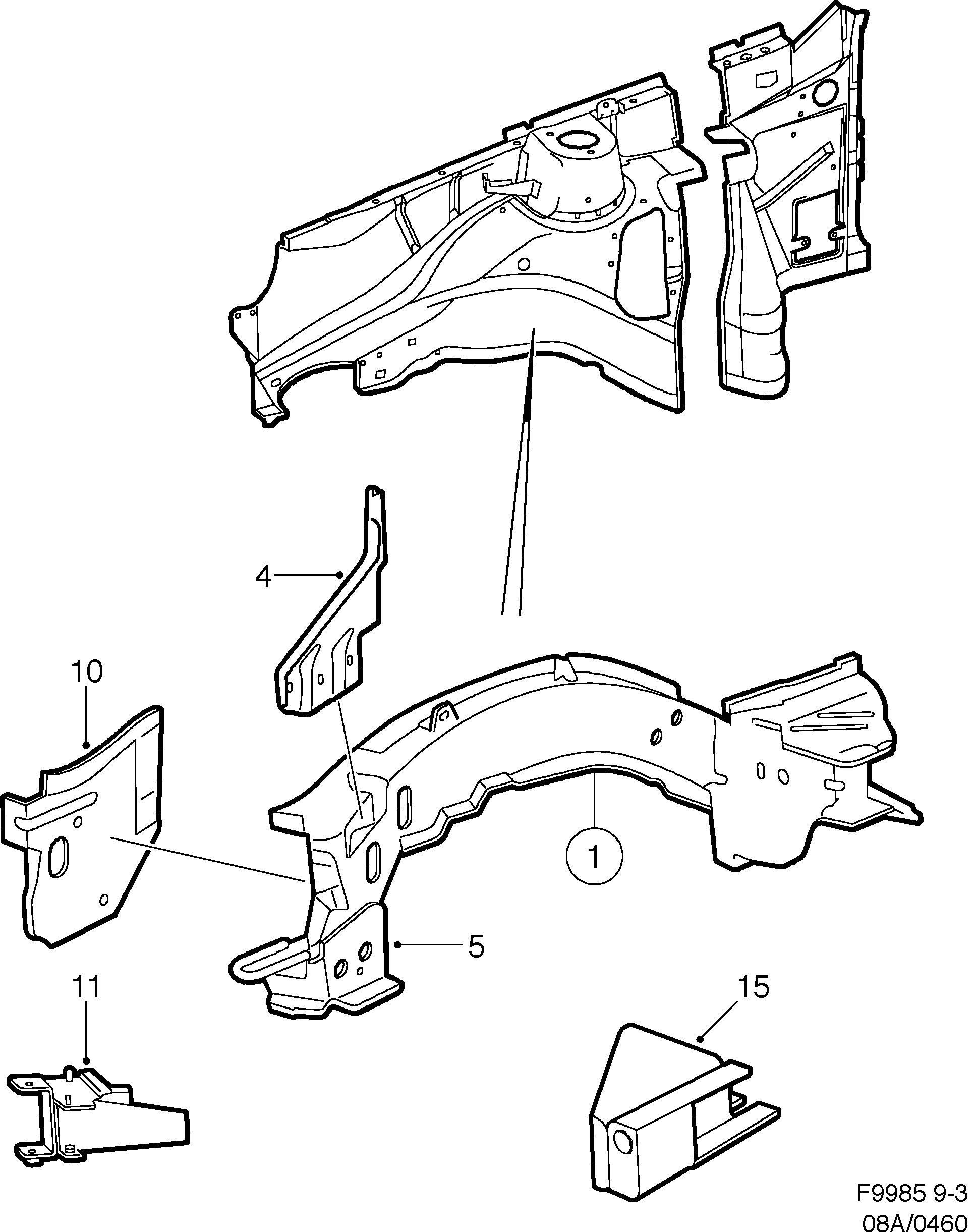 Saab 9-3 (9400) Side member, front diagram
