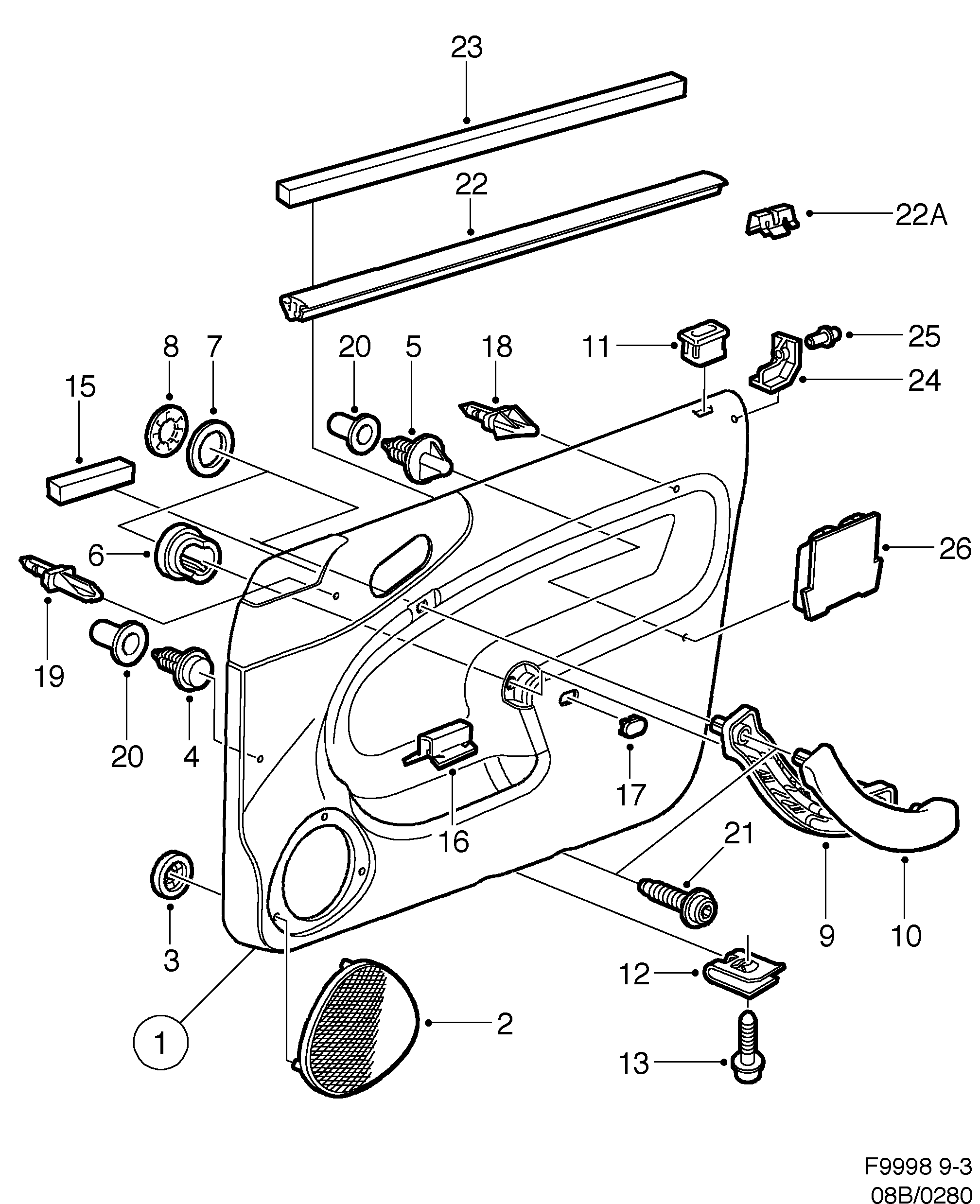 Saab 9-3 (9400) Door panel Front door diagram