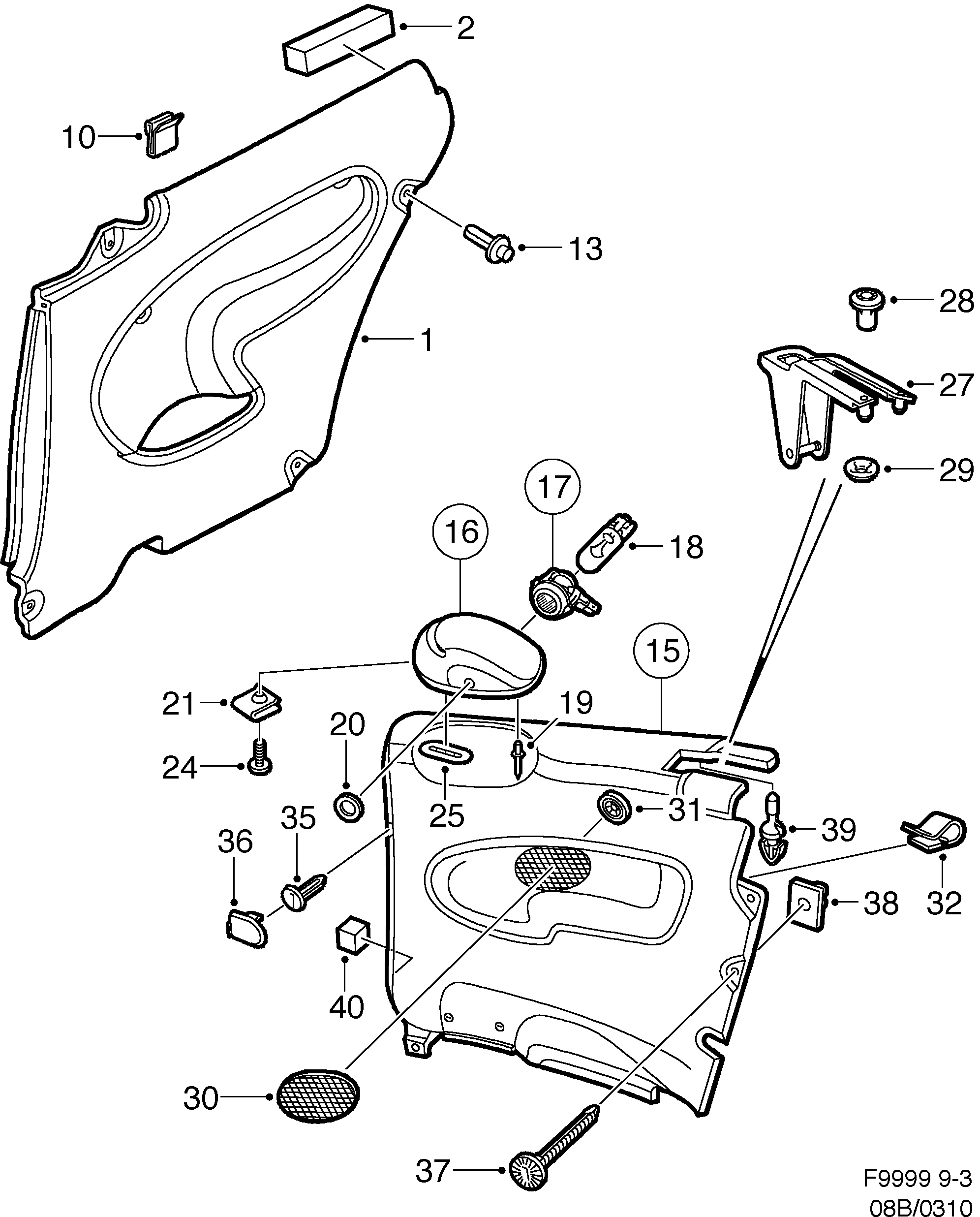 Saab 9-3 (9400) Side trim diagram