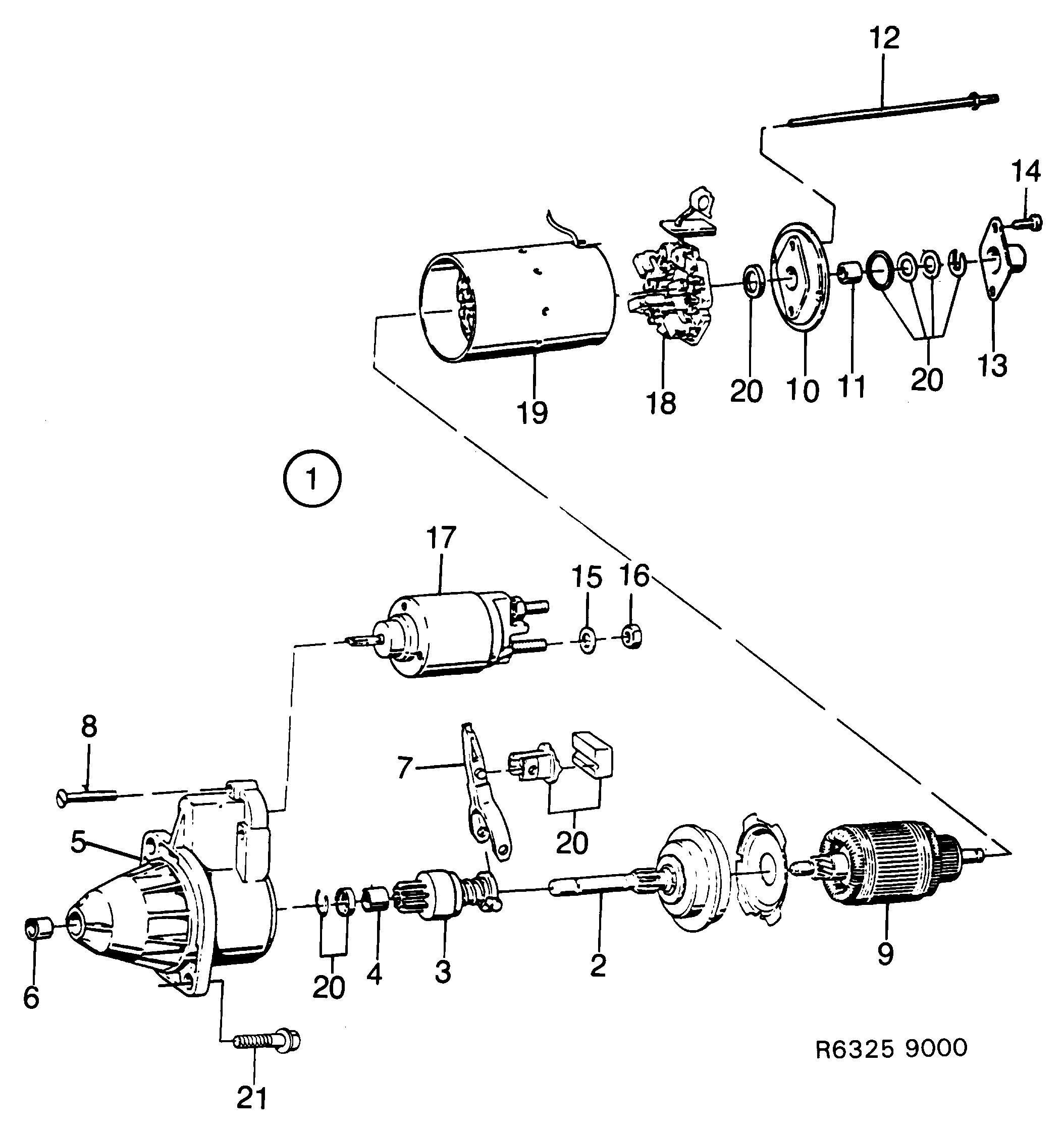 Saab 9000 Starter motor diagram