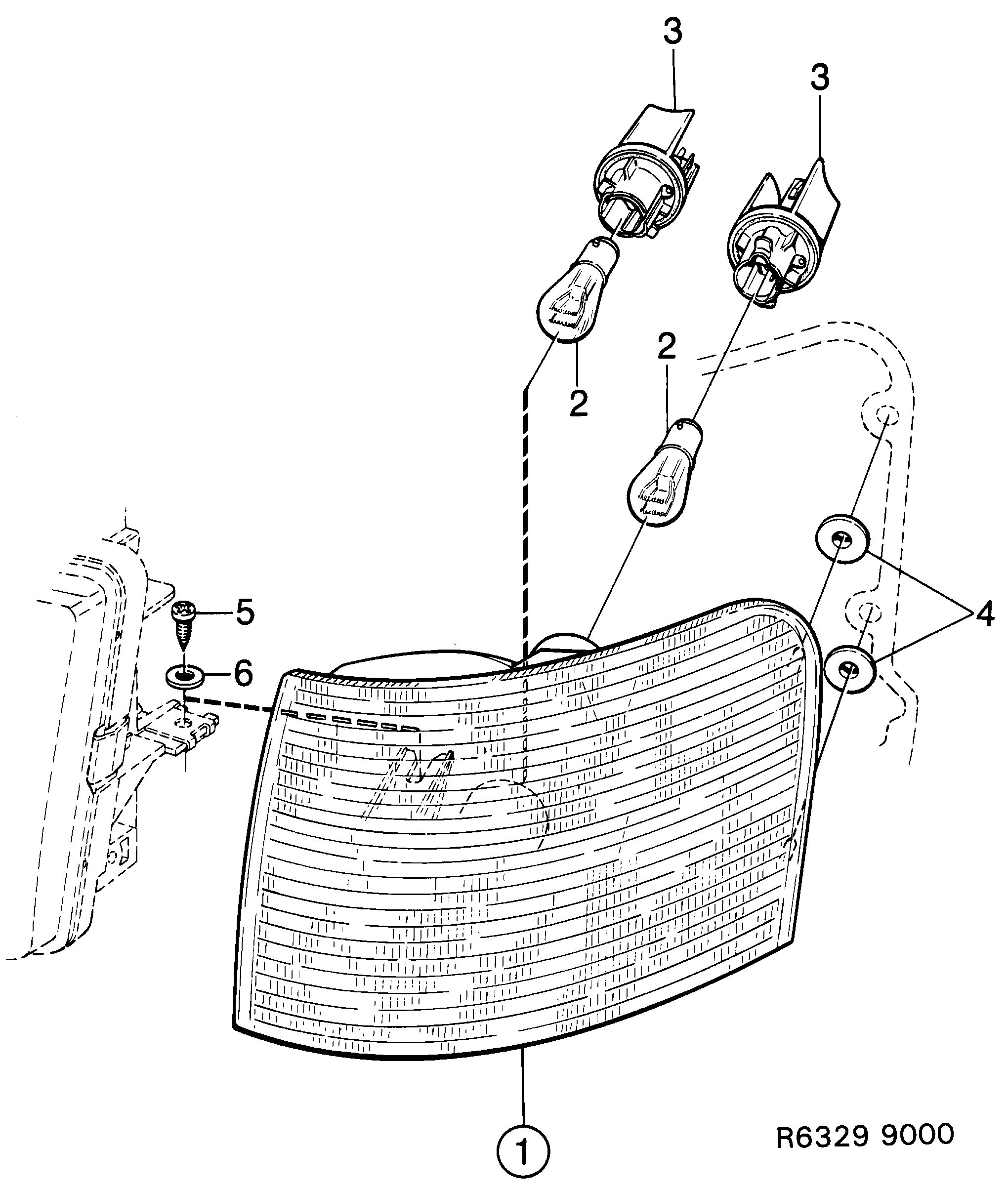 Saab 9000 Lamp cluster diagram