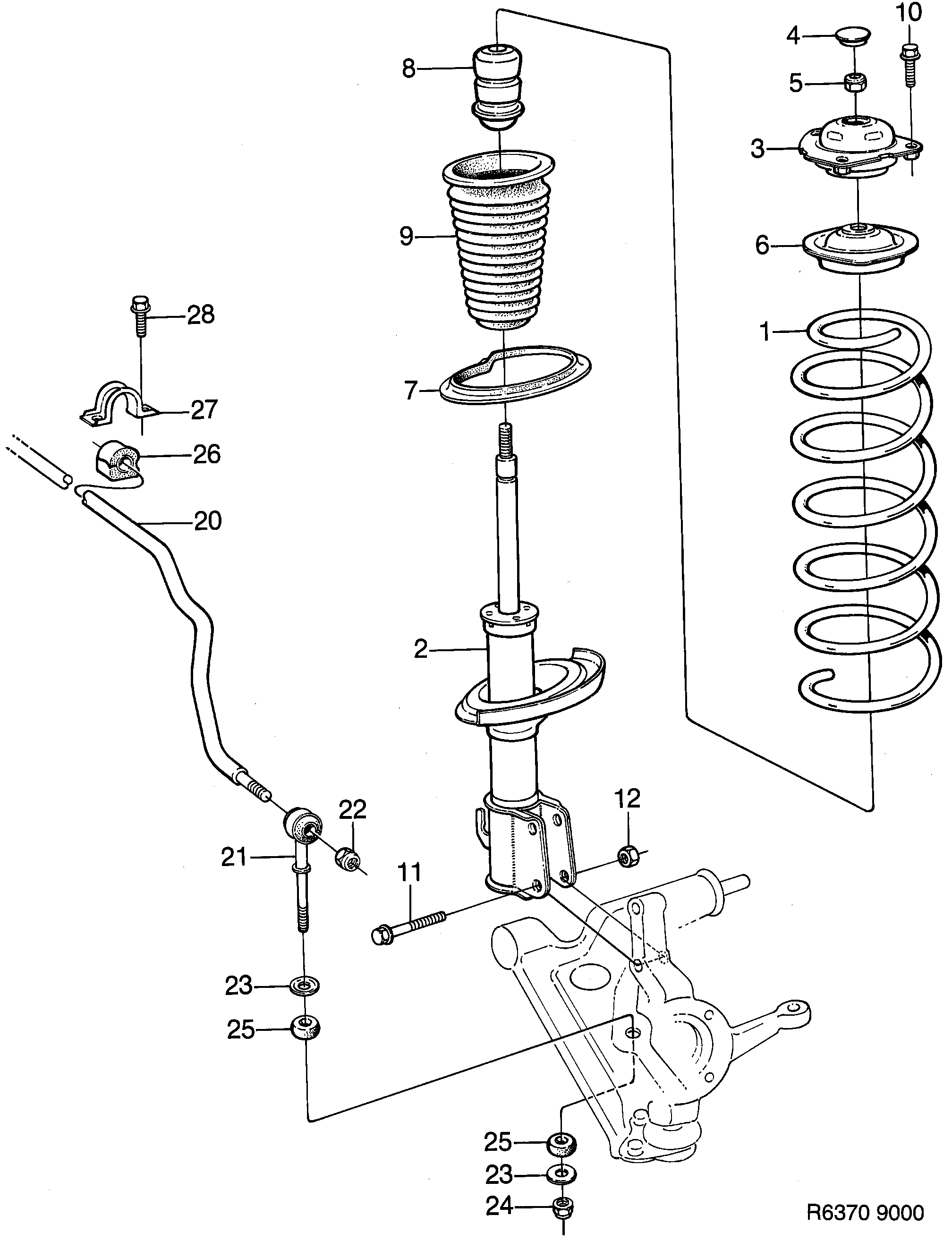 Saab 9000 Front suspension diagram