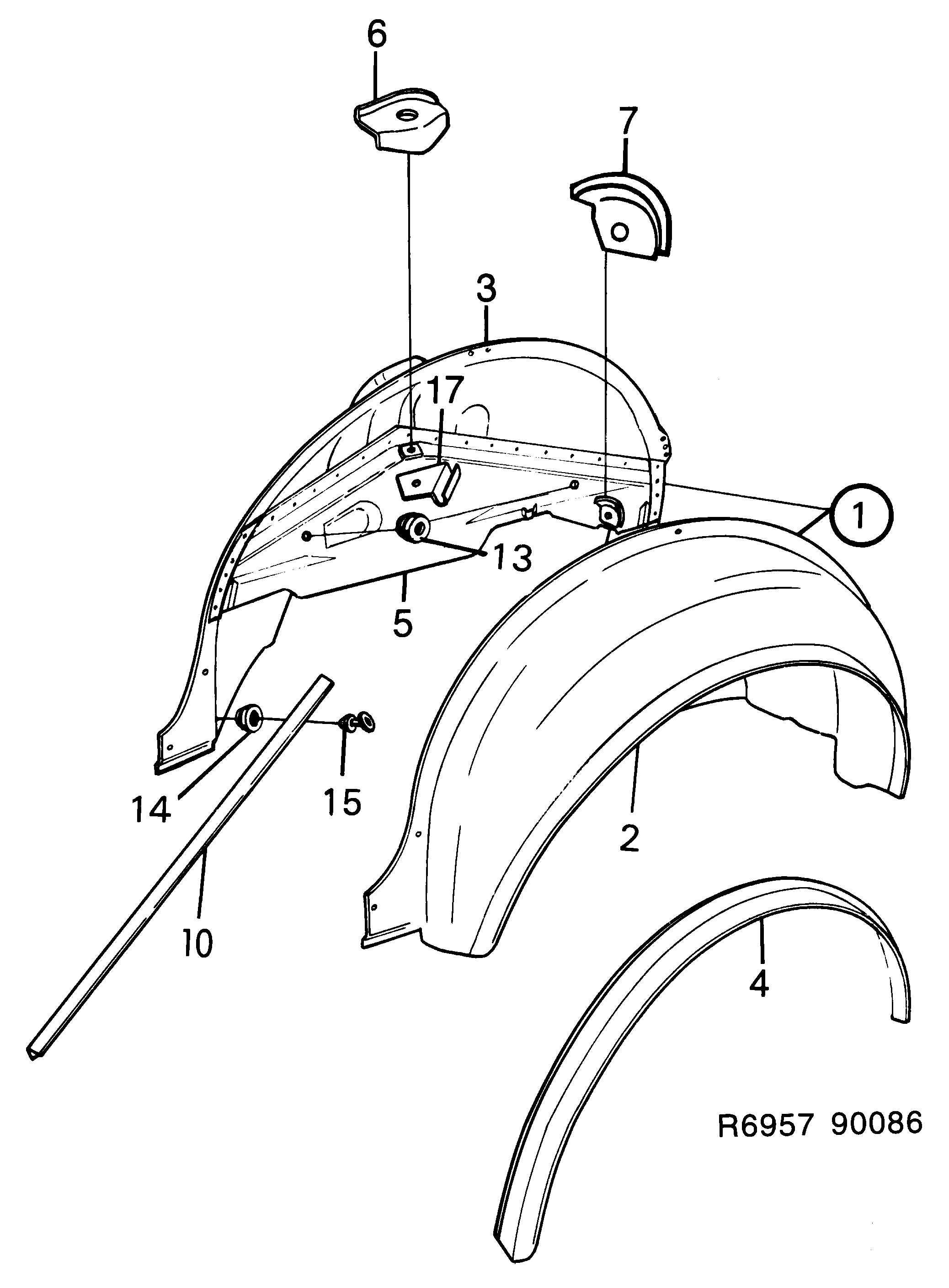 Saab 900 Wheel housing, rear diagram