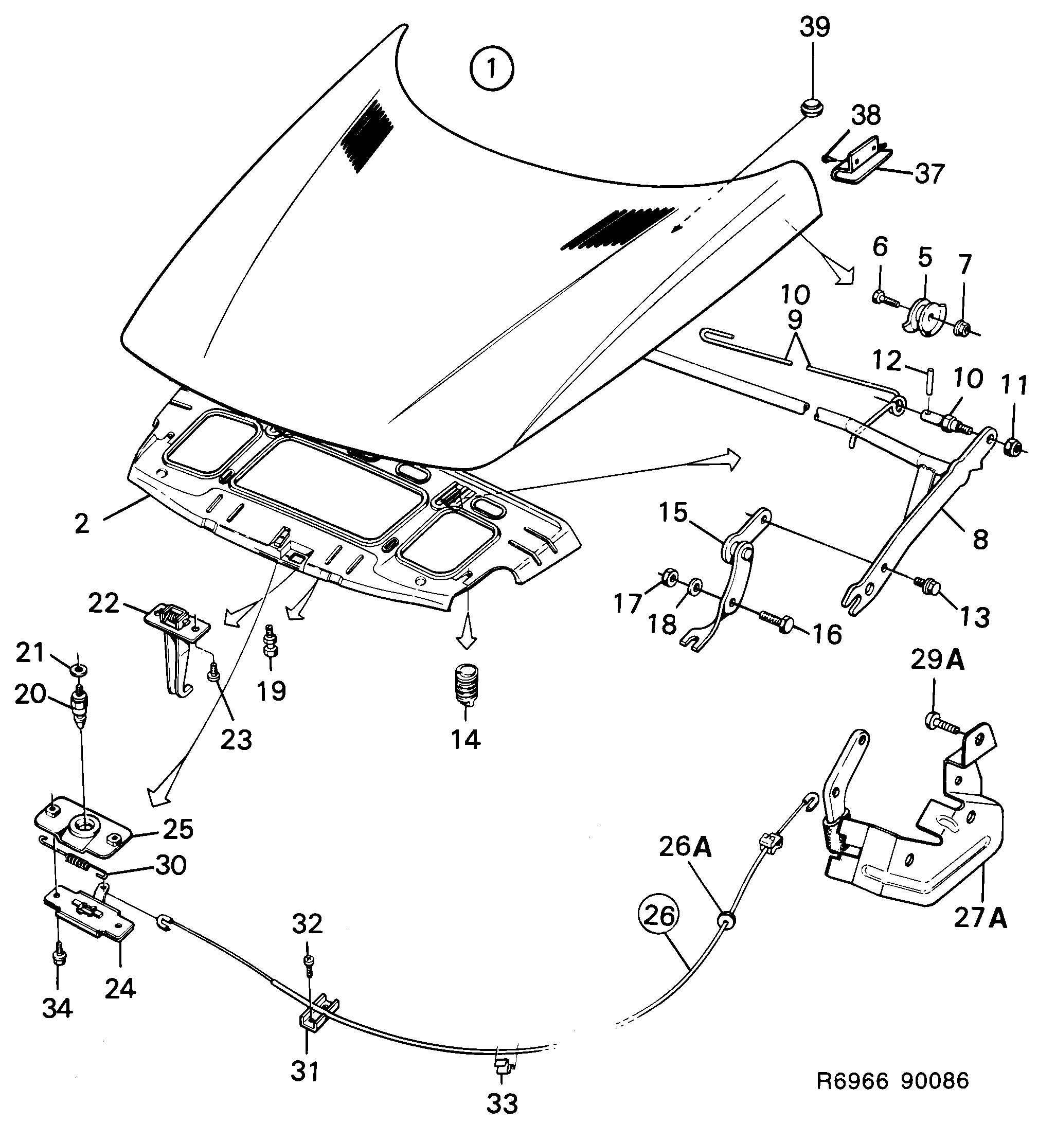Saab 900 Hood diagram