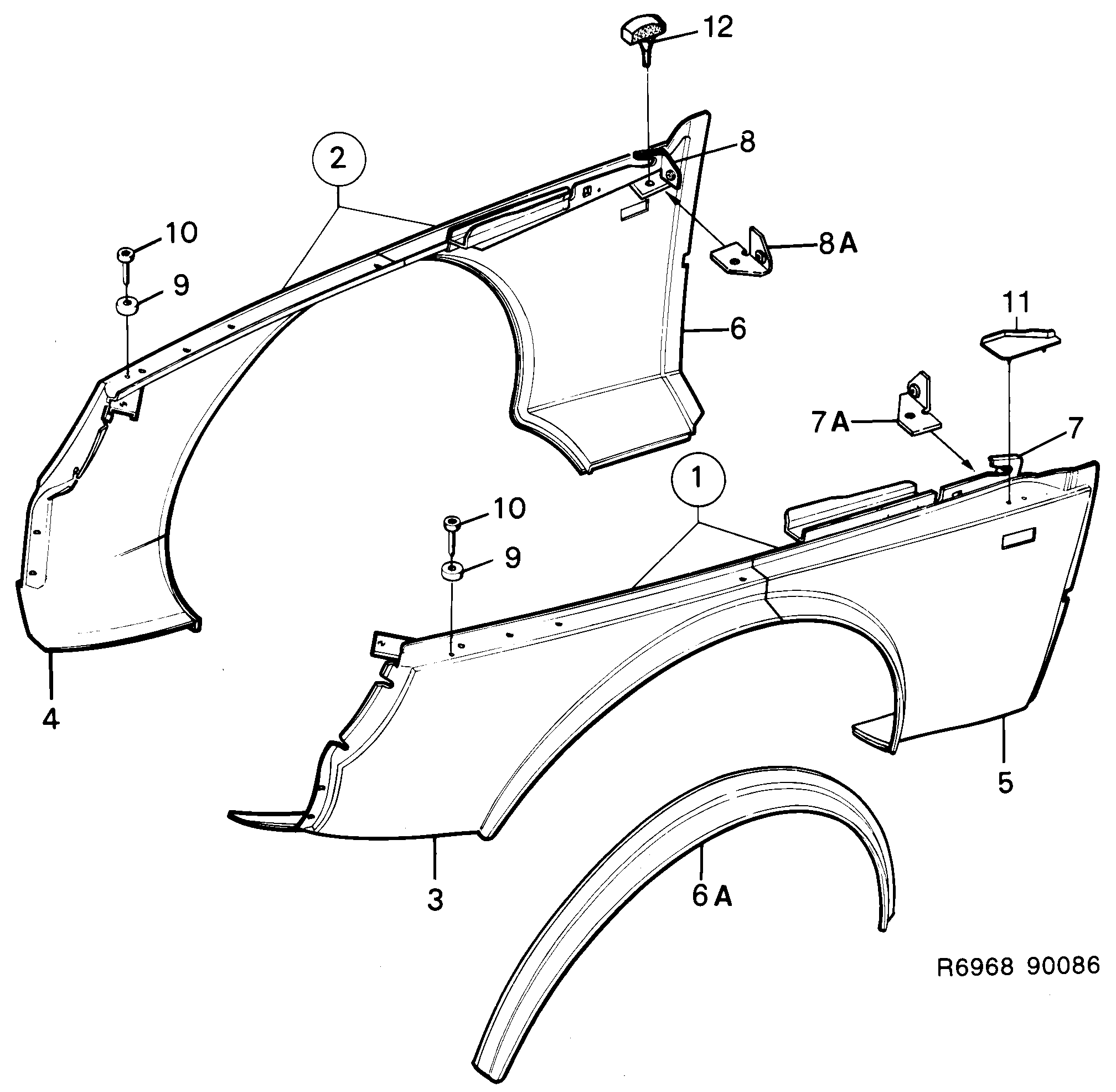 Saab 900 Front fender diagram