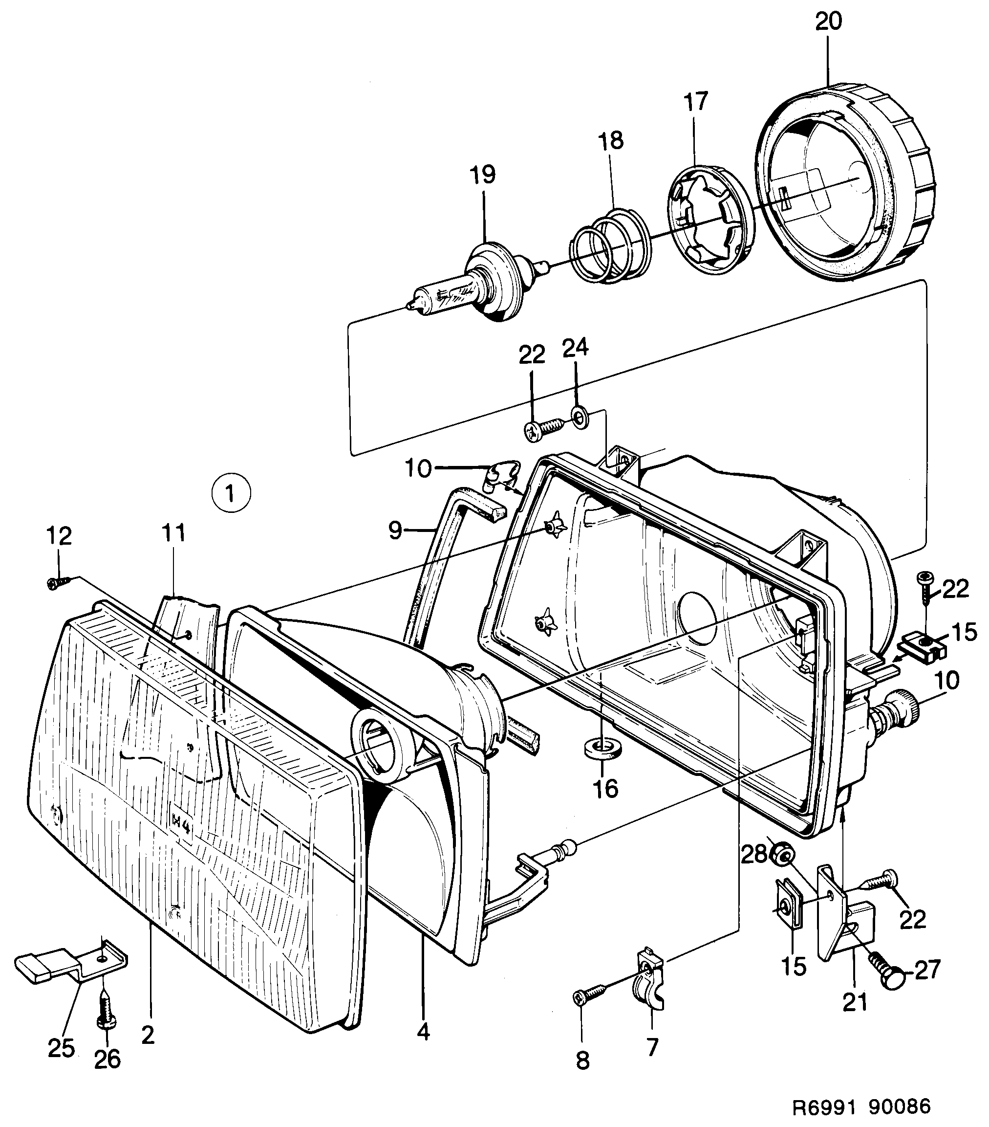 Saab 900 Headlamp diagram