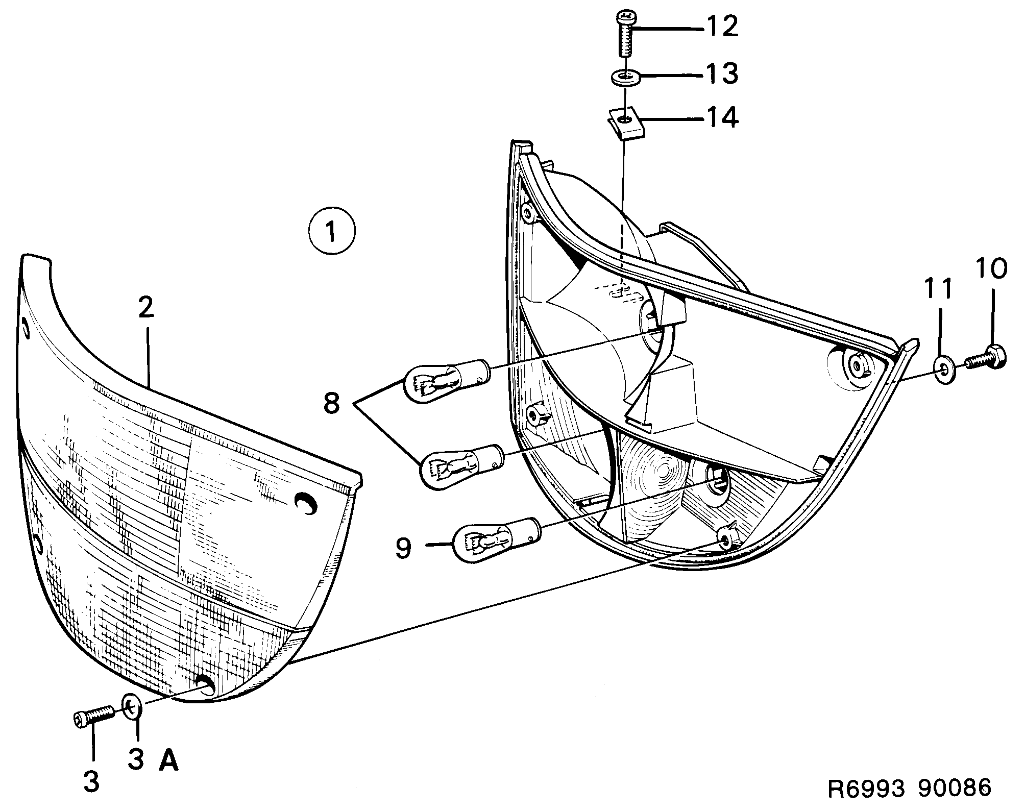 Saab 900 Lamp cluster Front diagram