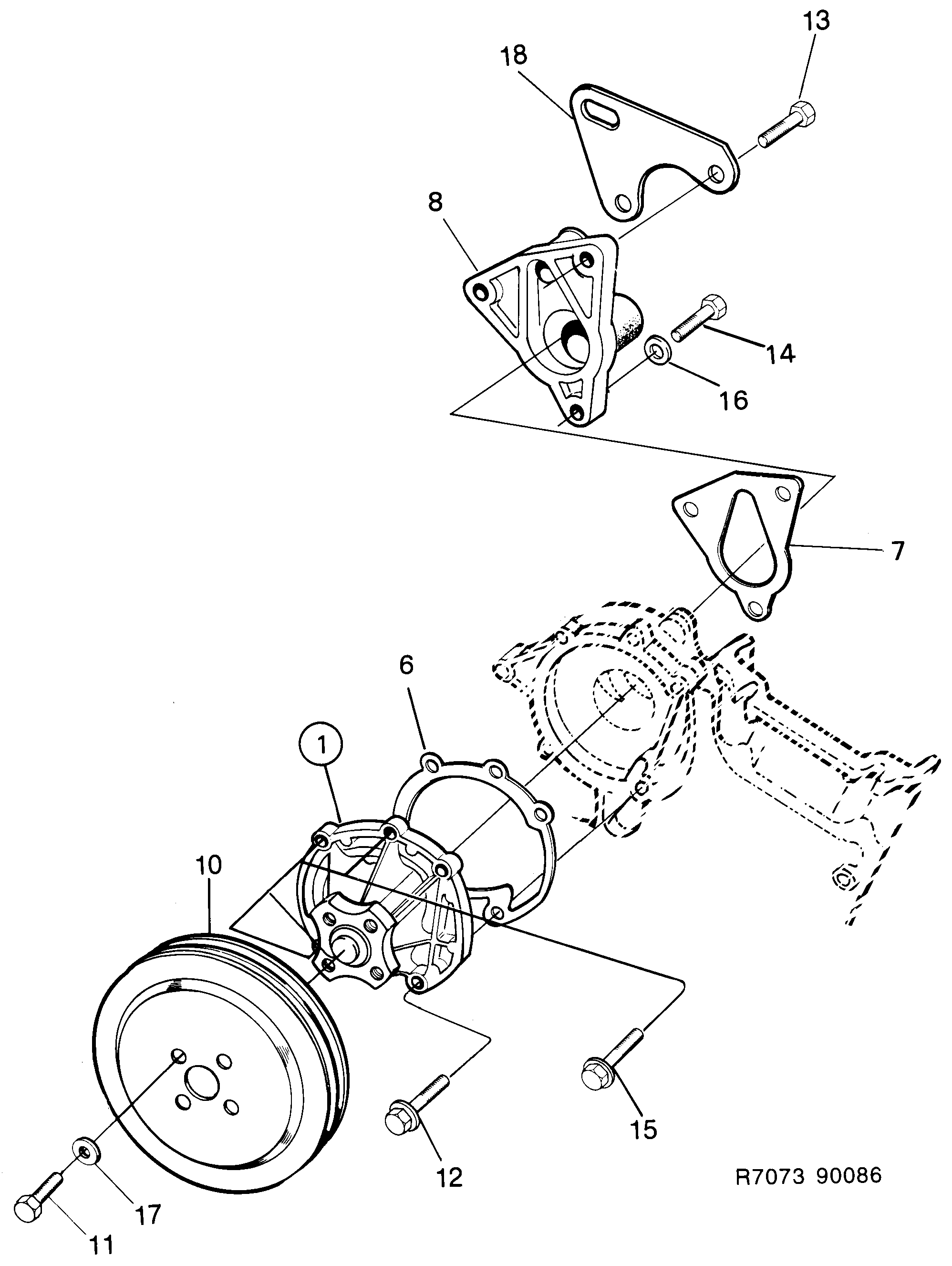 Saab 900 Coolant pump diagram