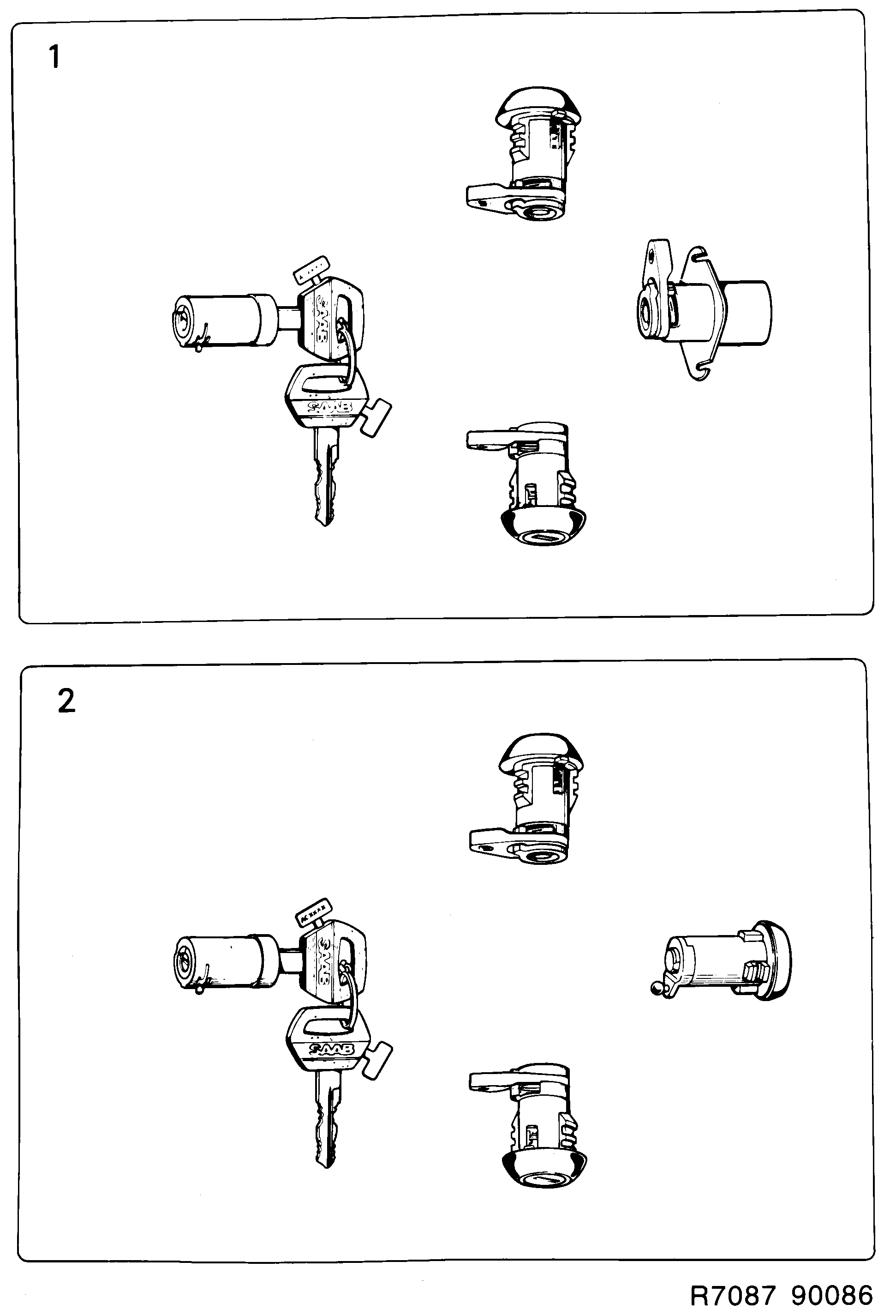 Saab 900 Lock Lock cylinder set diagram