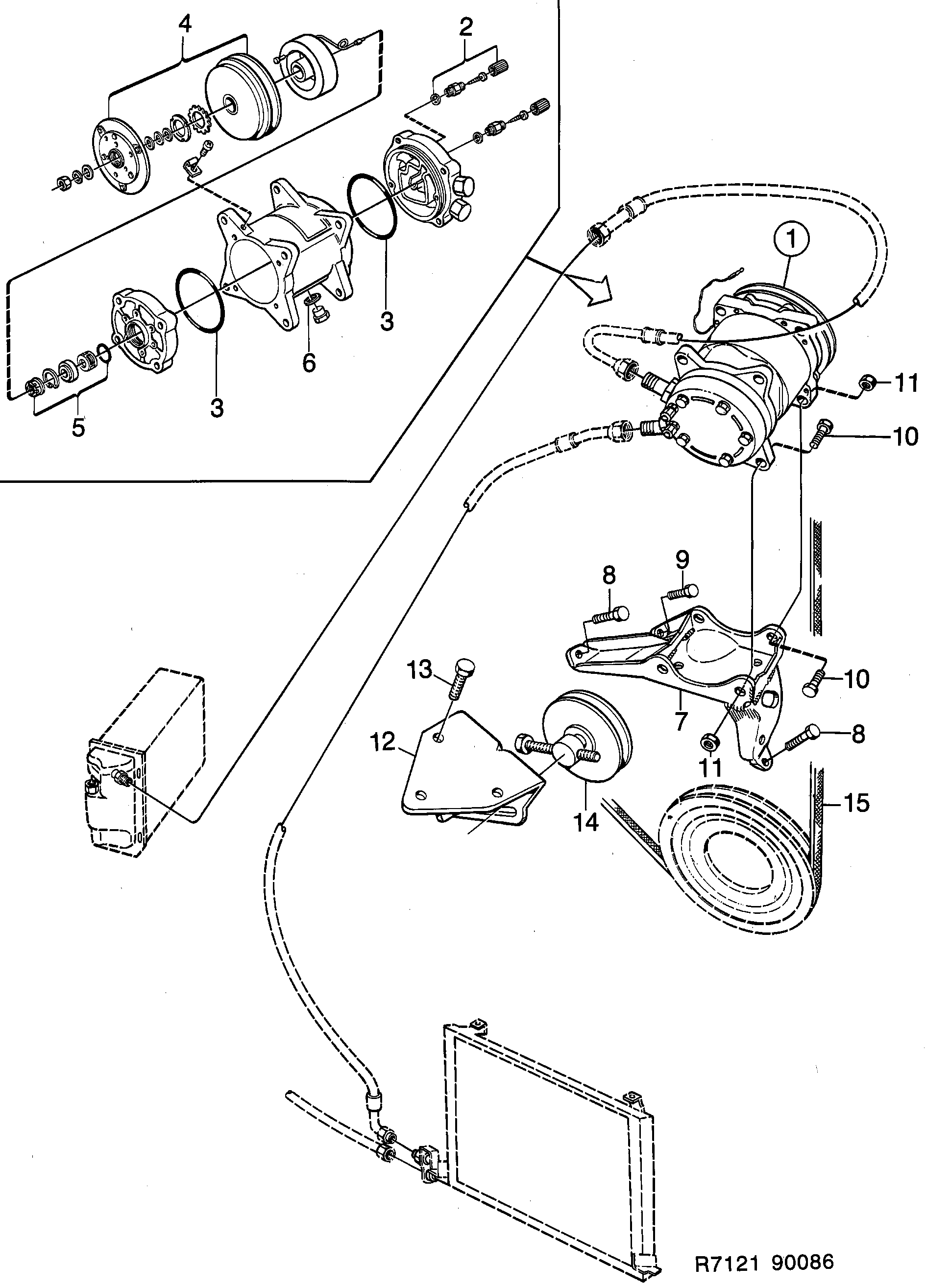 Saab 900 AC compressor (Clarion) diagram